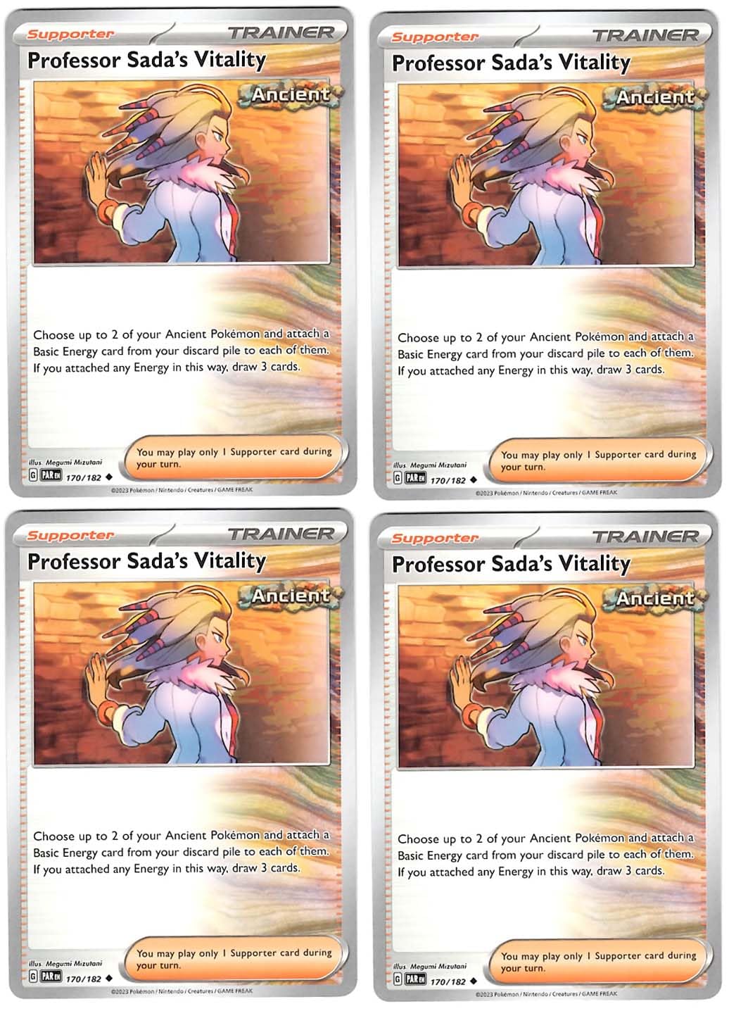 Professor Sadas Vitality 170 182 - Paradox Rift - Pokemon Trainer Card Lot x4 - Playset