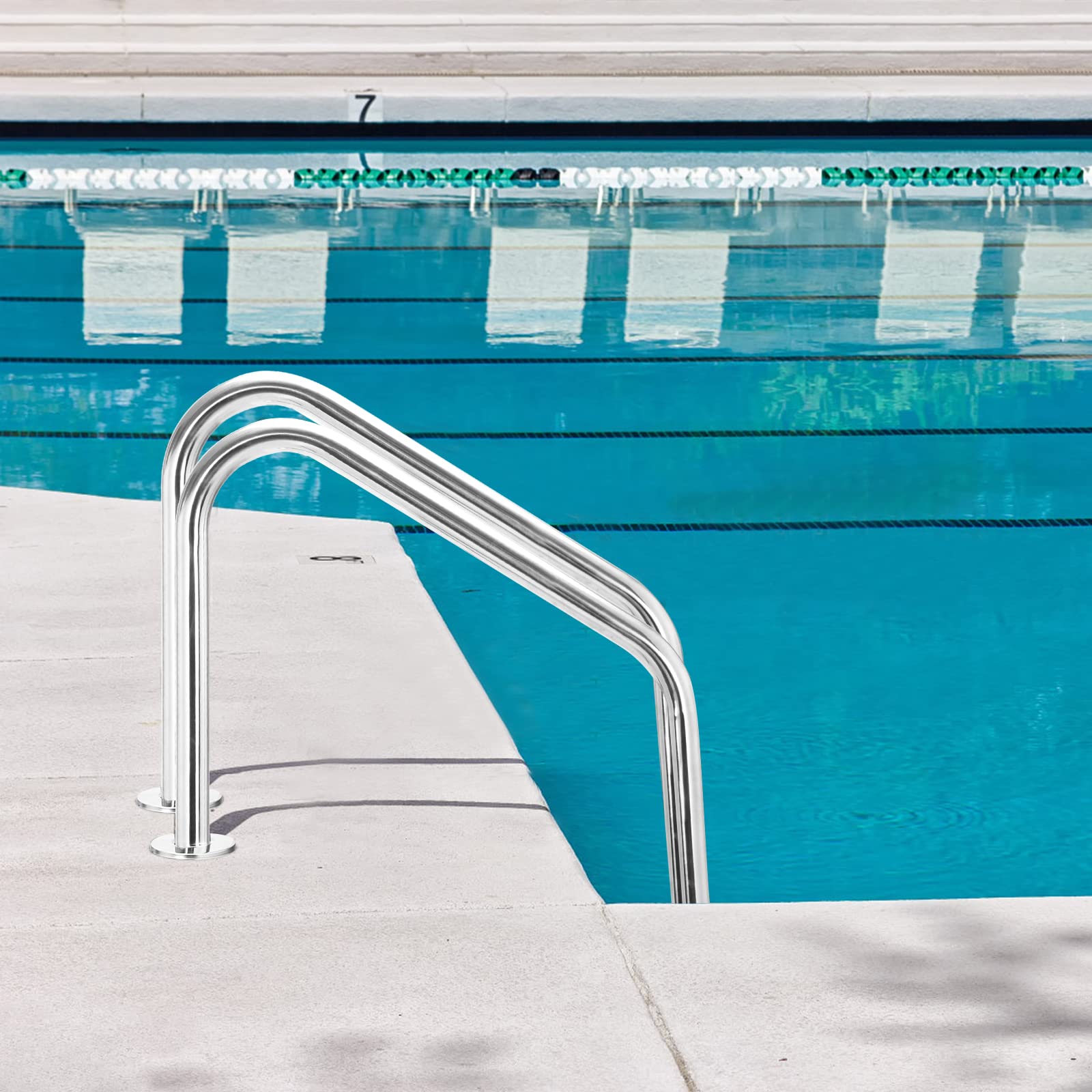 GOPLUS Échelle de Piscine à 3 Marches,Échelle de Marches de Piscine en Acier Inoxydable,Marchepied avec Protection Antidérapante pour Piscines, Centres de Spa, Parcs Aquatiques, Argenté 53x23x147CM