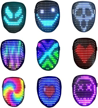 LED Mask with Gesture Sensing, Light Up Halloween Mask, LED Halloween Mask with 50 Static and Dynamic Images, LED Face Mask Halloween for Costume Cosplay Party Masquerade