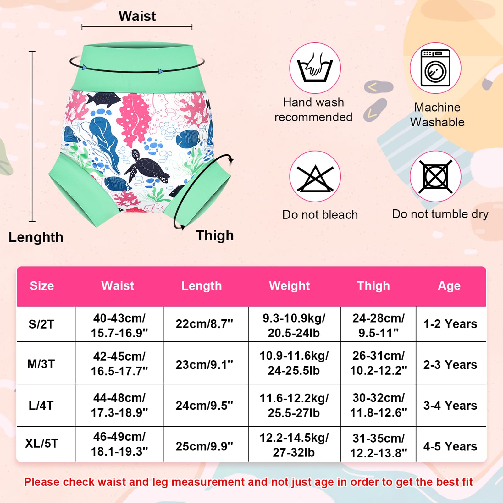 MOEMOE BABY Swim Nappy - Pañales de natación reutilizables, peces, algas marinas y estrella de mar, 5 años