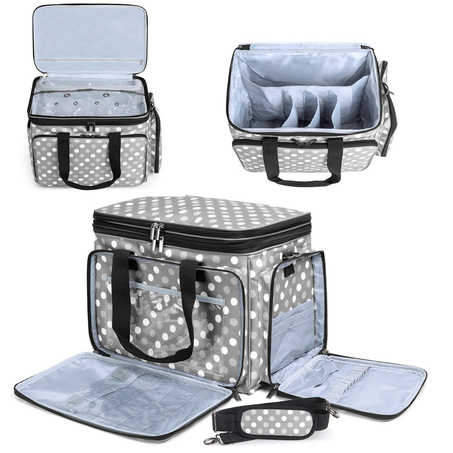 Luxja Borsa per Filati, Maglia e Uncinetto - Porta Uncinetti, Ferri e Altri Accessori - Punti Grigi