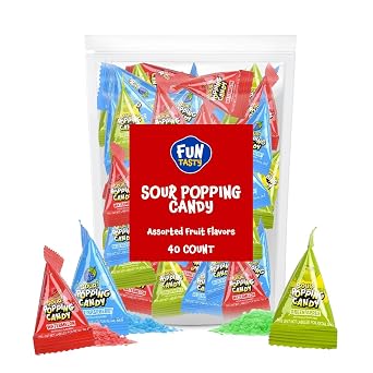 Sour Popping Rocks, Popping Candy Individually Wrapped - 40 Mini Packs | Green Apple, Blue Raspberry, Watermeon, Sour Candy, Party Favors