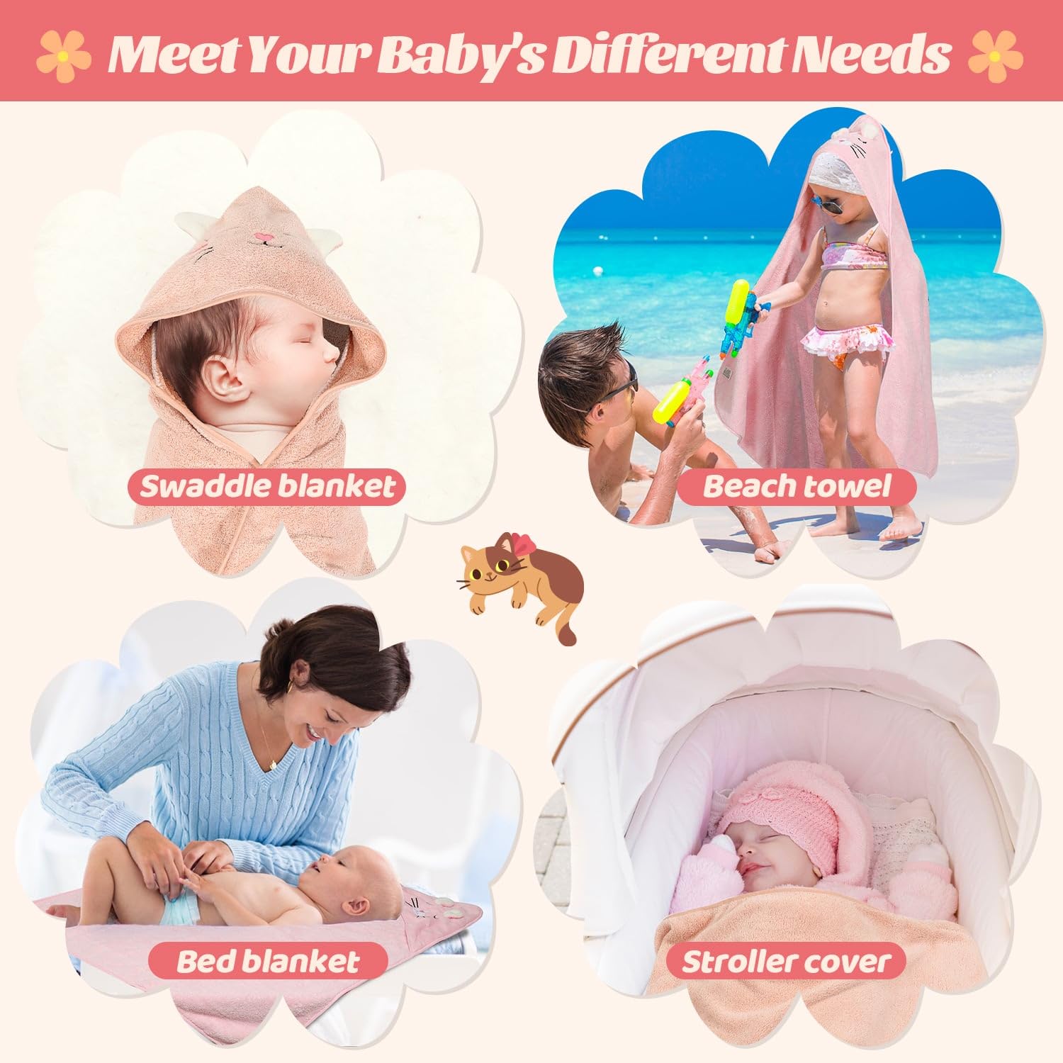 Paquete de 12 toallas con capucha para bebé, toalla de baño ultra suave y absorbente para bebé, 3 toallas de bebé y 9 paños de bebé para recién nacidos, niños pequeños y niños, toalla de bebé de 32 x