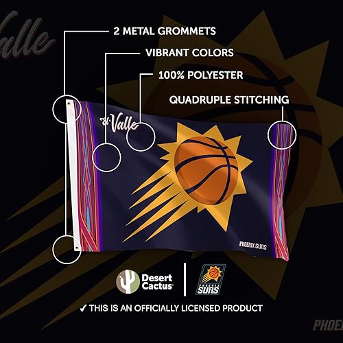 Miniatura 4 de Desert Cactus Bandera de los Phoenix Suns NBA 100% poliéster para interiores y exteriores, 3 x 5 pies, banderas del equipo de la Asociación Nacional
