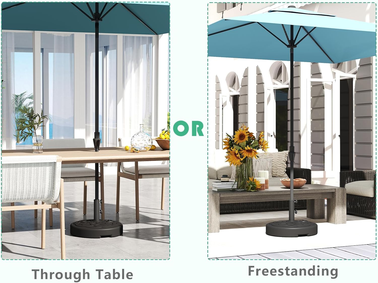 Helios&Hestia 112 lb Heavy Duty Round Umbrella Base, Plastic Water and Sand Fillable Outdoor Stand Weight for Patio Market Table Umbrella, Black
