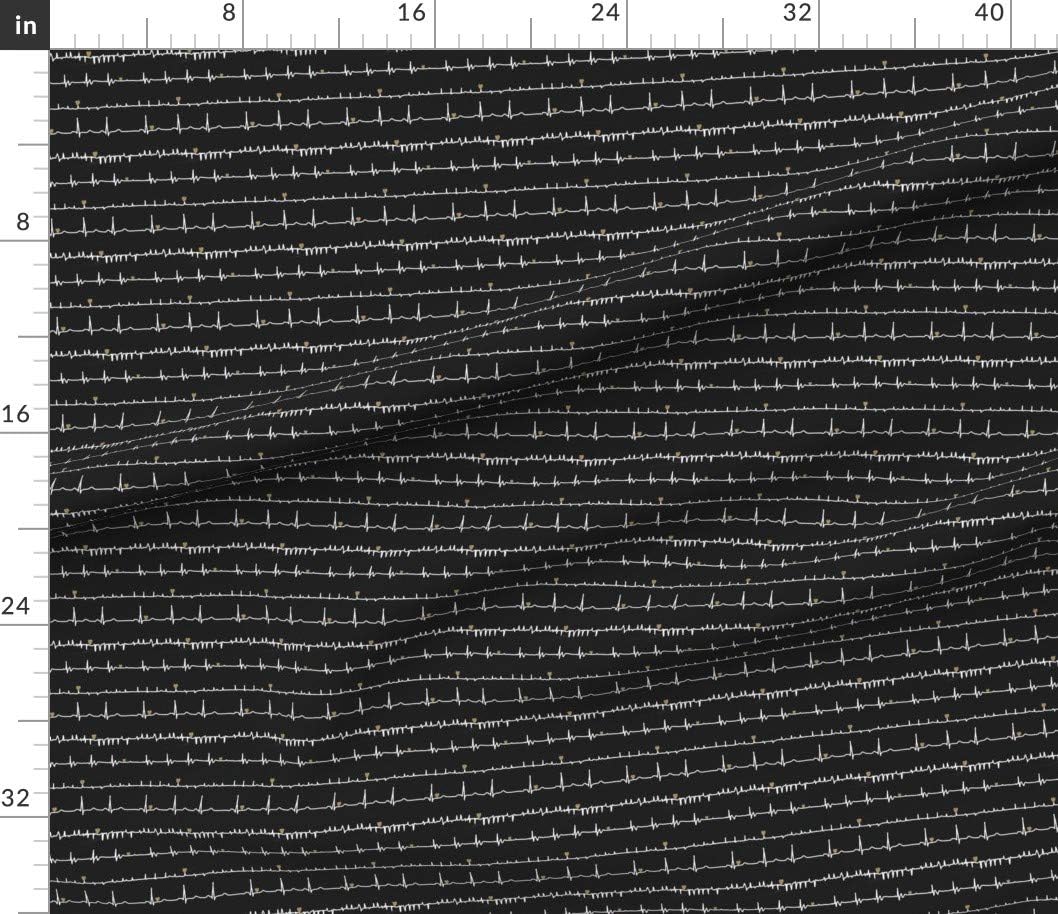 Spoonflower Fabric - Heart Black White Gold Sketch Doctor Medical Nurses Heartbeat Printed on Petal Signature Cotton Fabric by The Yard - Sewing Quilting Apparel Crafts Decor