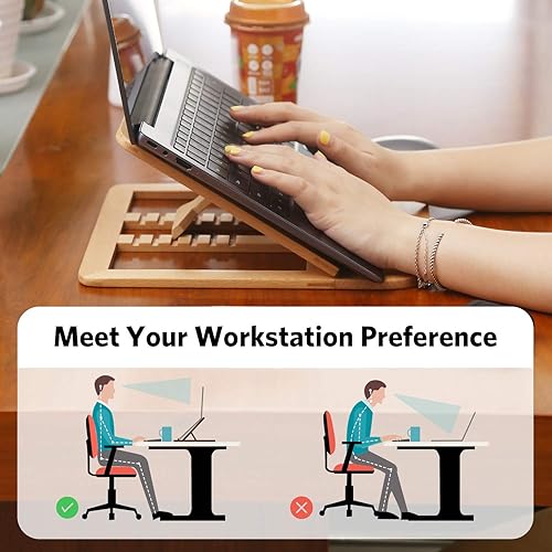 Miniatura 3 de Soporte plegable de madera para laptop, soporte ajustable para computadora MacBook, soporte universal portátil con múltiples ángulos para portátiles