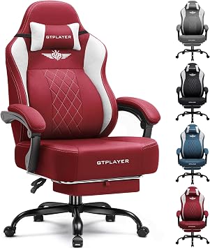 GTPLAYER Big and Tall Gaming Chair Breathable Fabric Computer Chair with Strong Lumbar Support, Comfortable Office Chairs with Pocket Spring Cushion, High Back Ergonomic Desk Chairs with Footrest