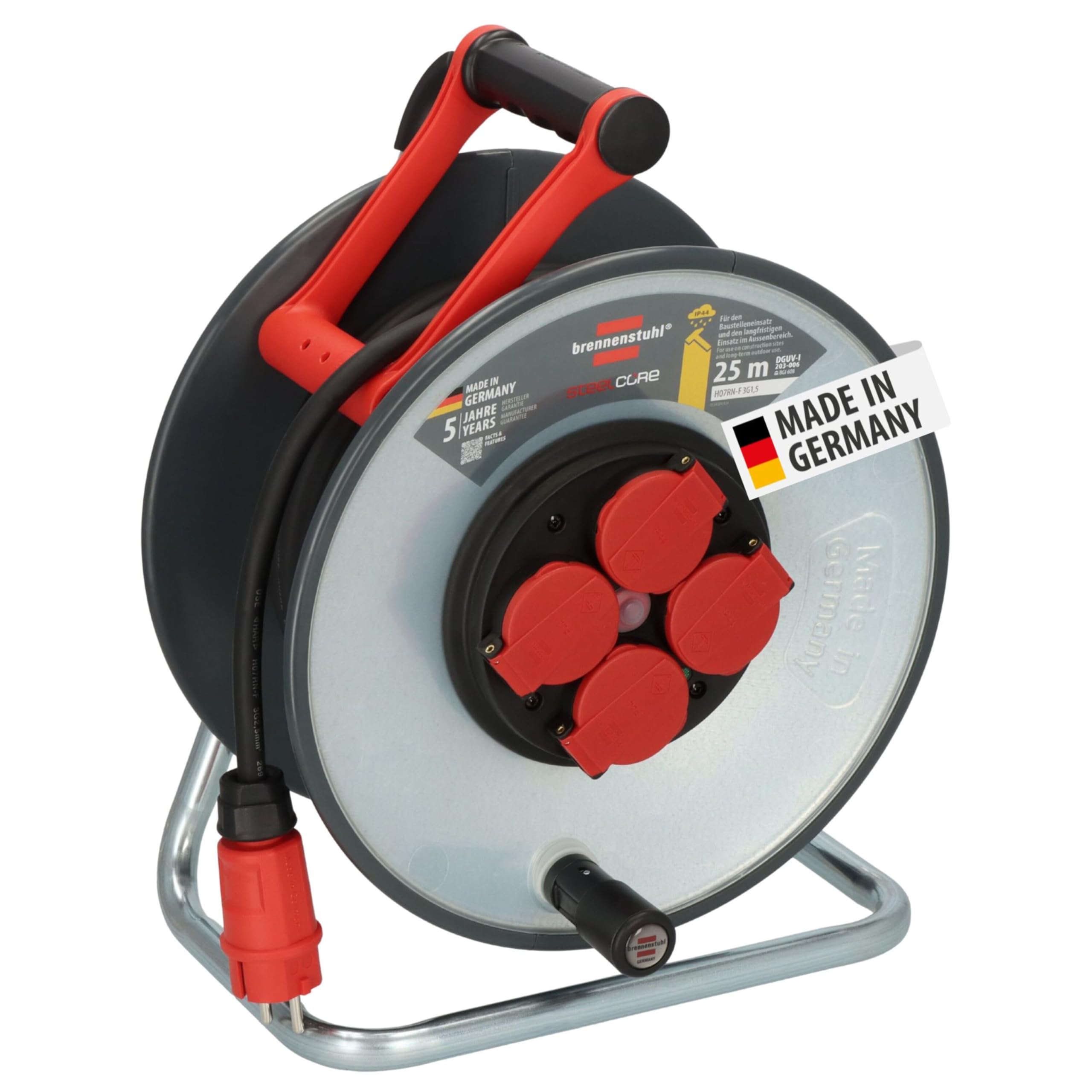 Brennenstuhl Professional SteelCore Kabeltrommel SC 2200 IP44 (25m H07RN-F 3G2,5, Trommelkörper aus Stahlblech, Baustelleneinsatz und ständiger Einsatz im Freien, Made in Germany)