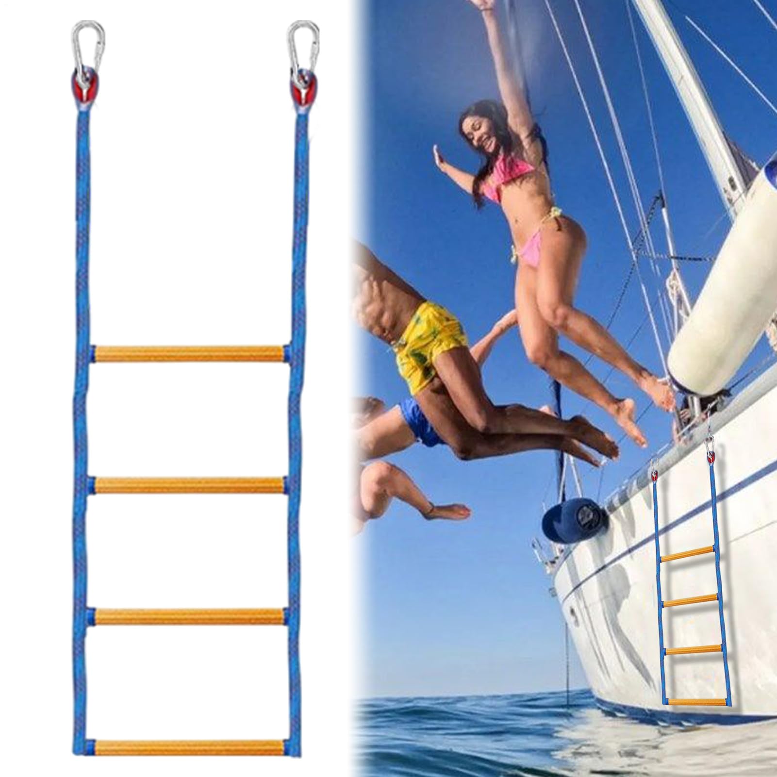 Scaletta per barca - corda da arrampicata compatta, pieghevole, portatile grande mare, scalatore portatile | Di Corda Resistente Barca Nuoto / Imbarco / Pesca / Kayak / Lago / Piscina / Marino / Acqua / Navigazione / Varo / Zattera