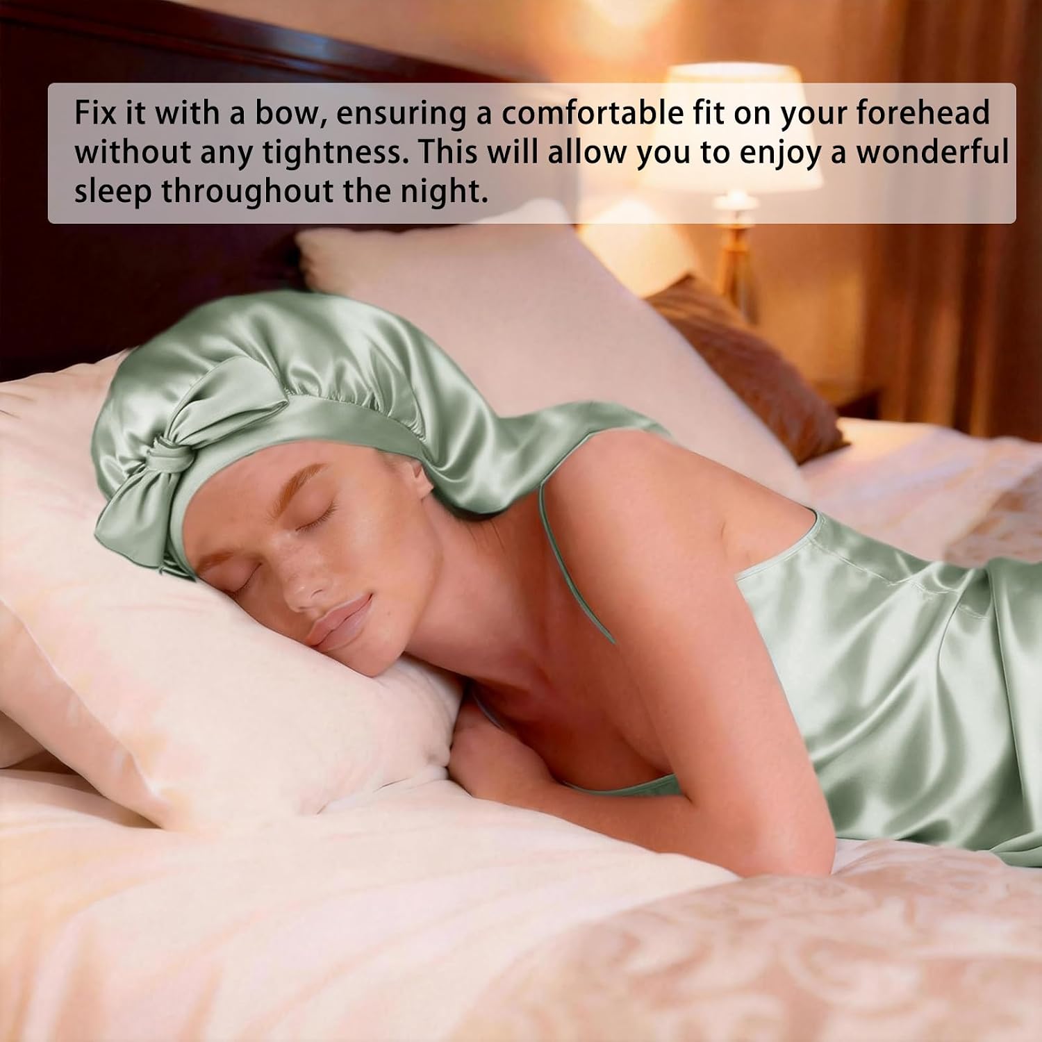 Womens 2Pcs Silk Satin Bonnet Long Hair Bonnets For Sleeping Silky Bonnet With Eye Mask Braids Curly Hairs Sleep Cap
