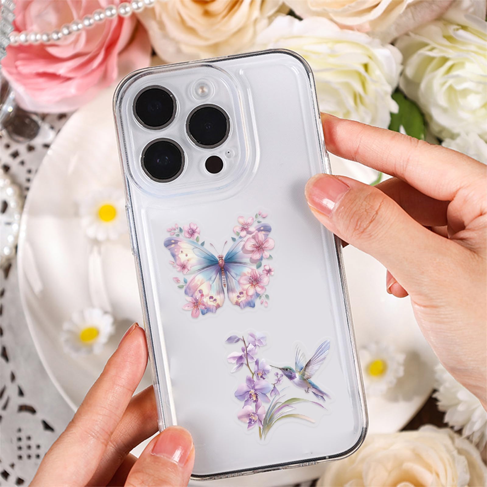 100PCS Victorian Transparent Stickers Pack,Aesthetic Retro Victorian Women Decor for Laptop Gifts for Kids Teens Adults Waterproof Vinyl PET Vintage Stickers for Scrapbook Phone Bike Party Favors: 100PCS Cute Hummingbird and Butterfly Transparent Stickers Pack,Aesthetic Flower Decor for Laptop Gifts for Kids Teens Adults Waterproof Vinyl PET Nature Stickers for Scrapbook Phone Party Favors