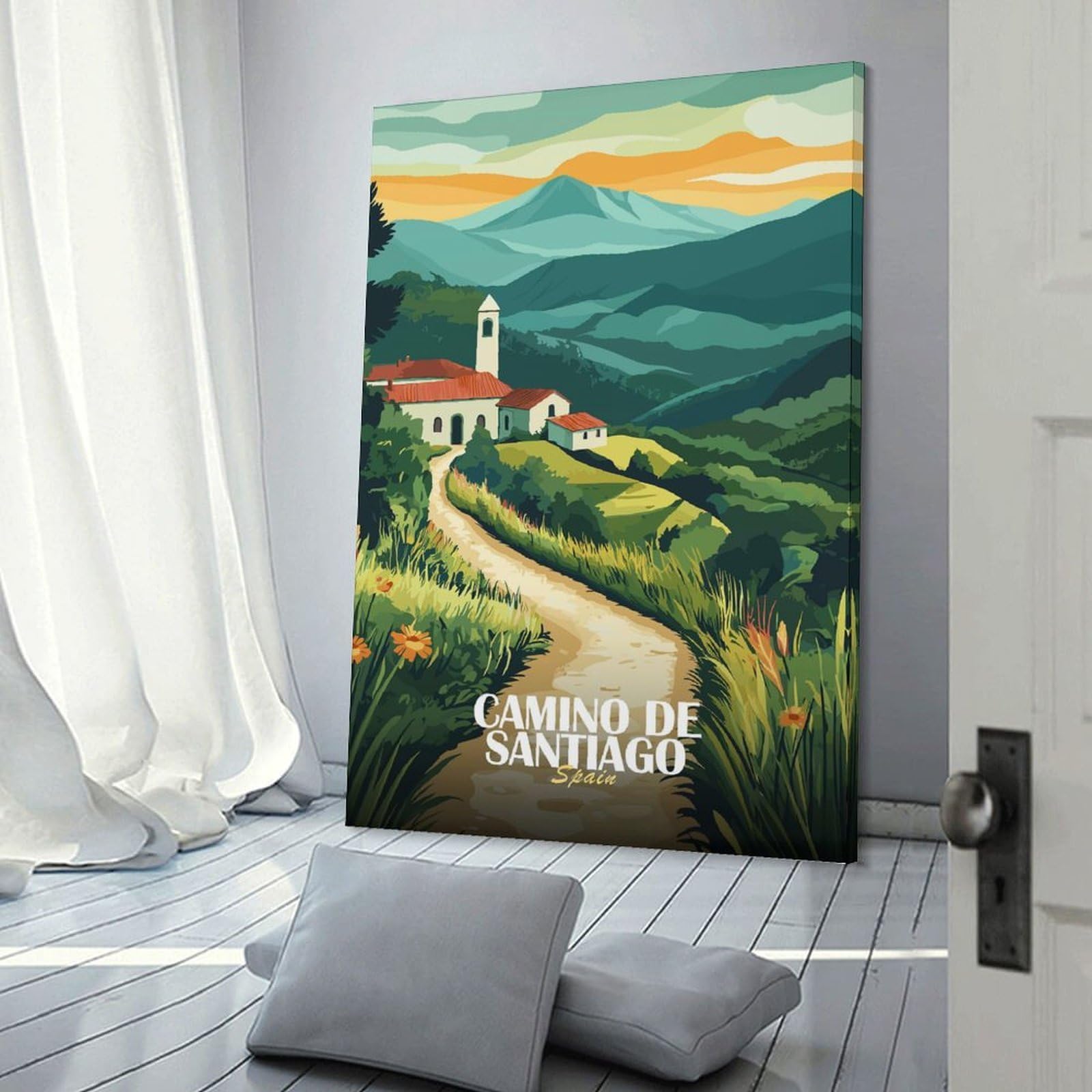 Junmoney Camino De Santiago, Spain Landscape Art Canvas Wall Art, 20x30inch(50x75cm), for Wall Displays, Bedrooms Or Room Updates, Ideal for Building A Coordinated Art Wall