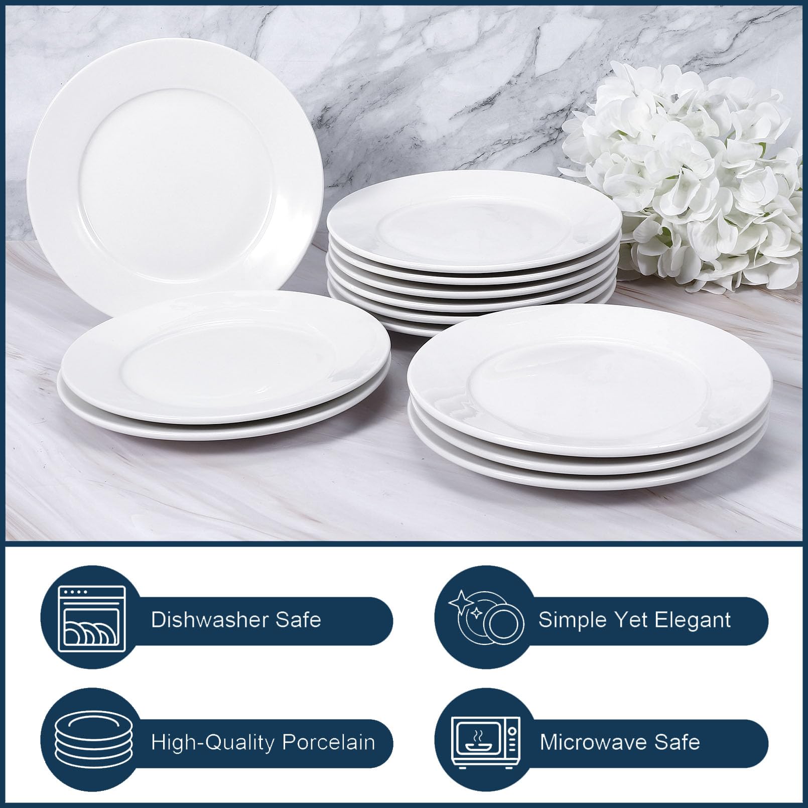 12 platos de postre de porcelana (18 piezas), IJRPLM18 platos de porcelana para postre/ensalada, platos pequeños para aperitivos, platos blancos pequeños de 6 pulgadas, juego de platos de