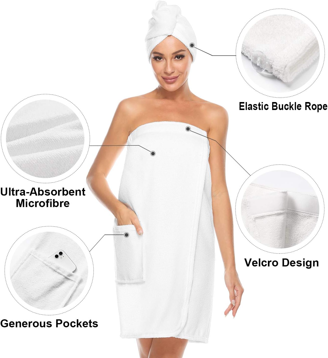 Orrpally Women Shower Wrap Robe Bath Wrap Towel Spa Body Wrap Adjustable Closure Bathrobe - Image 4