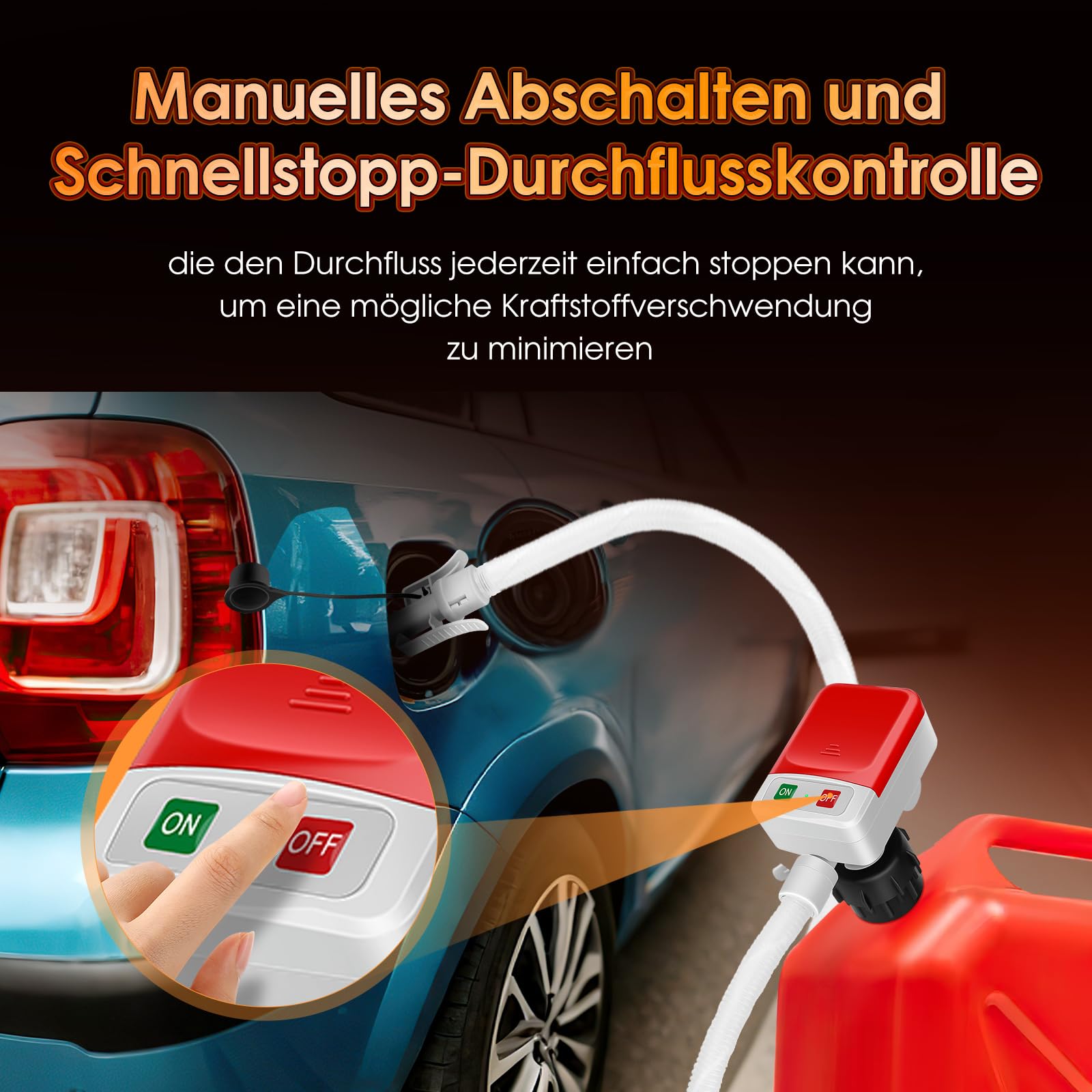 Pompa di Trasferimento del Carburante con Sensore di Arresto Automatico - 2,4 GPM, Pompa Travaso Gasolio Elettrica con Adattatore di 3 Dimensioni, Pompa per Liquidi Portatile a Batteria per Olio, Benz