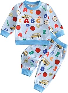 Kids Toddler Boy Girl Back to School Outfit First Day of School Smocked Sweatshirt Pants Set Kindergarten Outfits