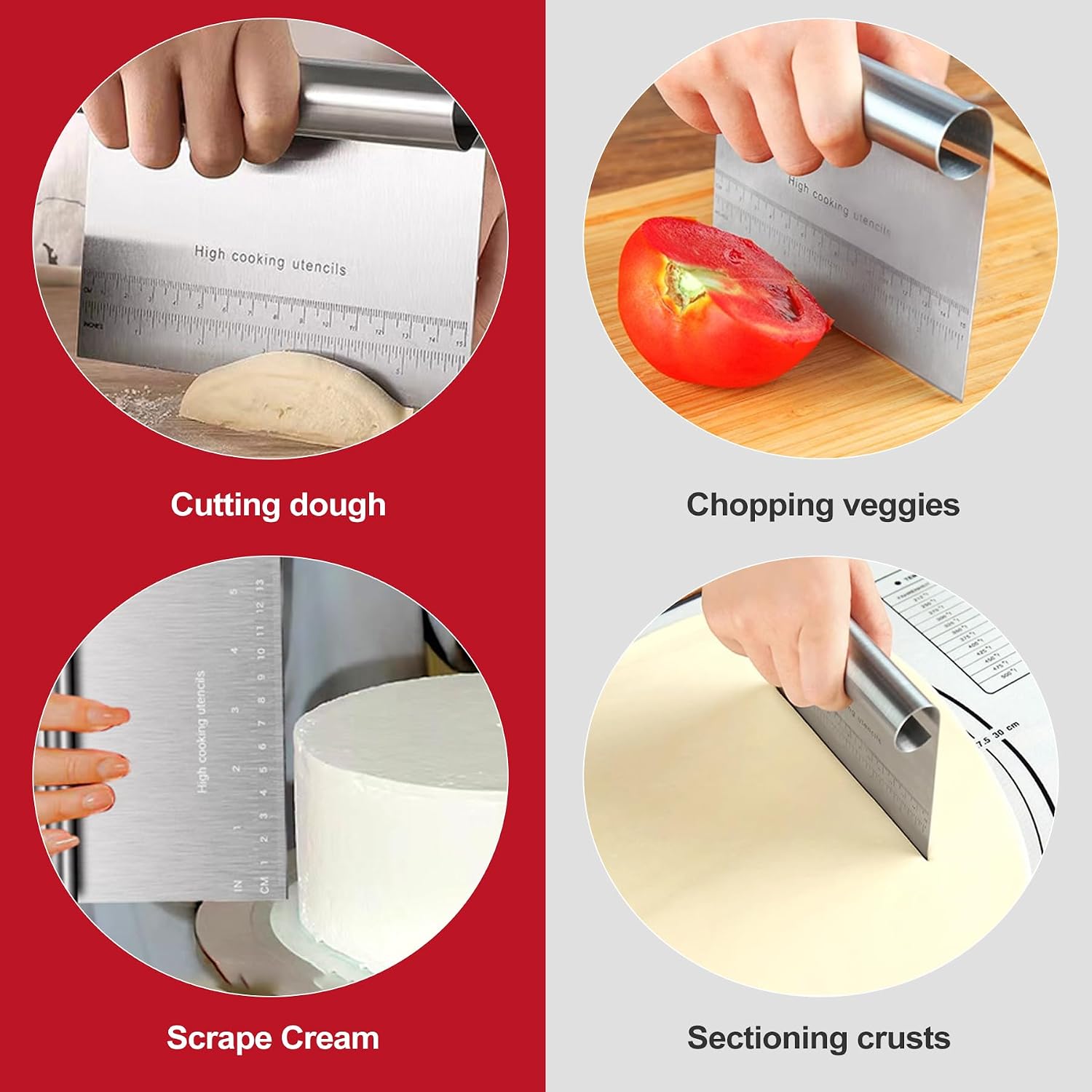 2 Pack Stainless Steel Dough Scraper and Dough Scrapers Set, or Baking Pastry Scraper and Bread Cutter with Measuring Guide - Multipurpose Dough Cutter and Baking Scraper for Kitchen