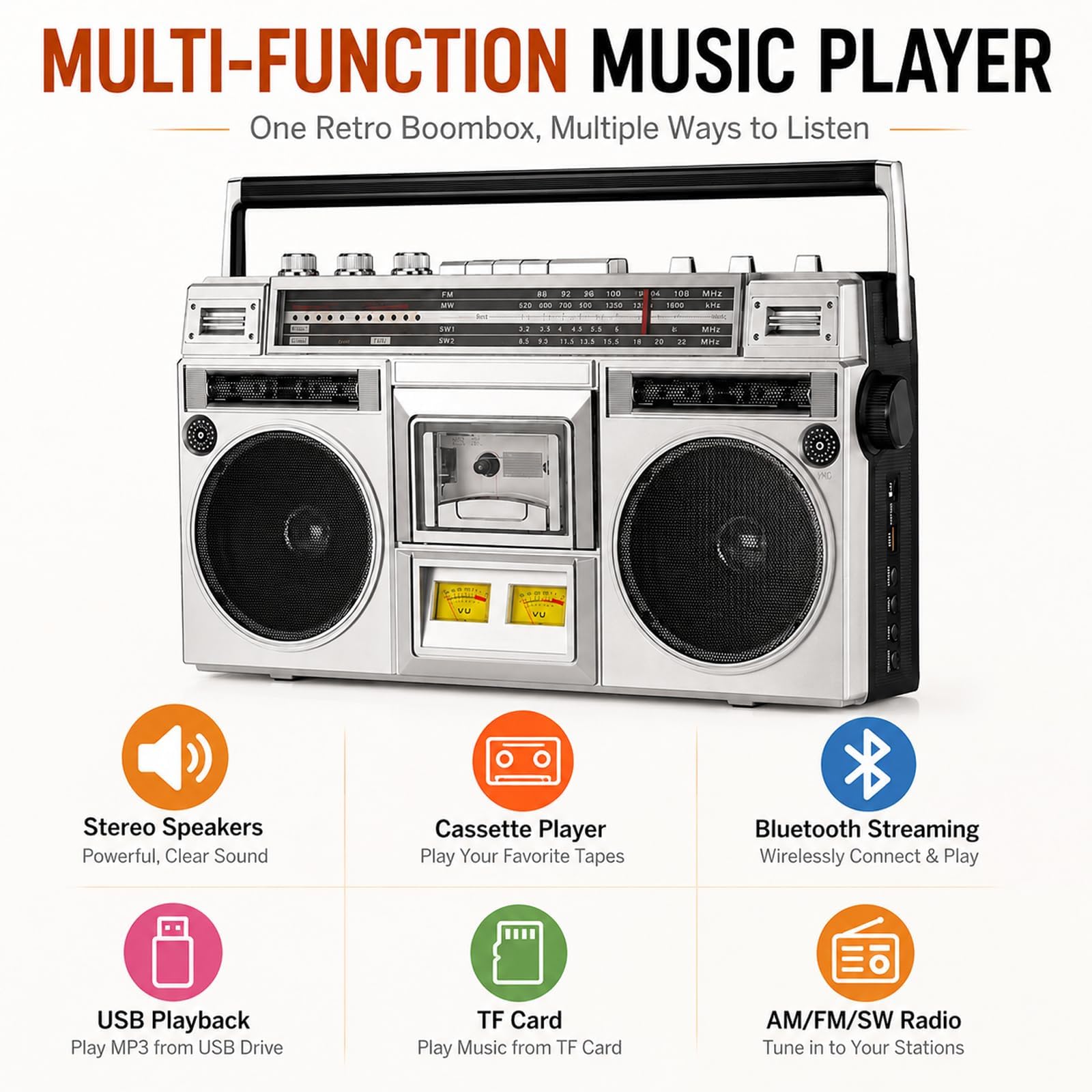 TsoLay Radioregistratore Retro CD Cassette, Lettore Cassette Stile Anni 80 con Radio Dab+, Ingressi USB/SD E Registrazione Cassette, Lettore CD Portatile per Casa, Famiglia, Viaggio E Feste