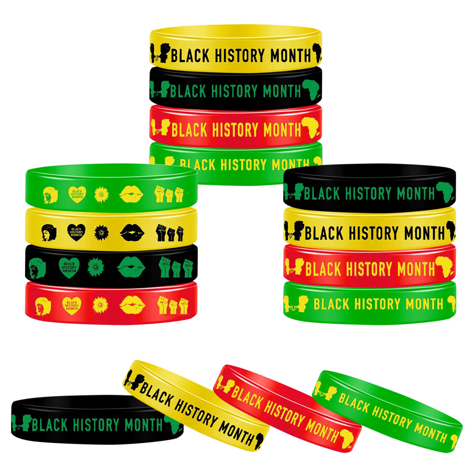 Ertyjig Black History Month Silicone Wristbands for Happy Black History Month Decorations (36 Pieces)