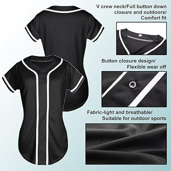 Womens Baseball Jersey Button Down Softball Jersey Short Sleeve Tee Hip Hop Shirt Active Team Sports Uniforms