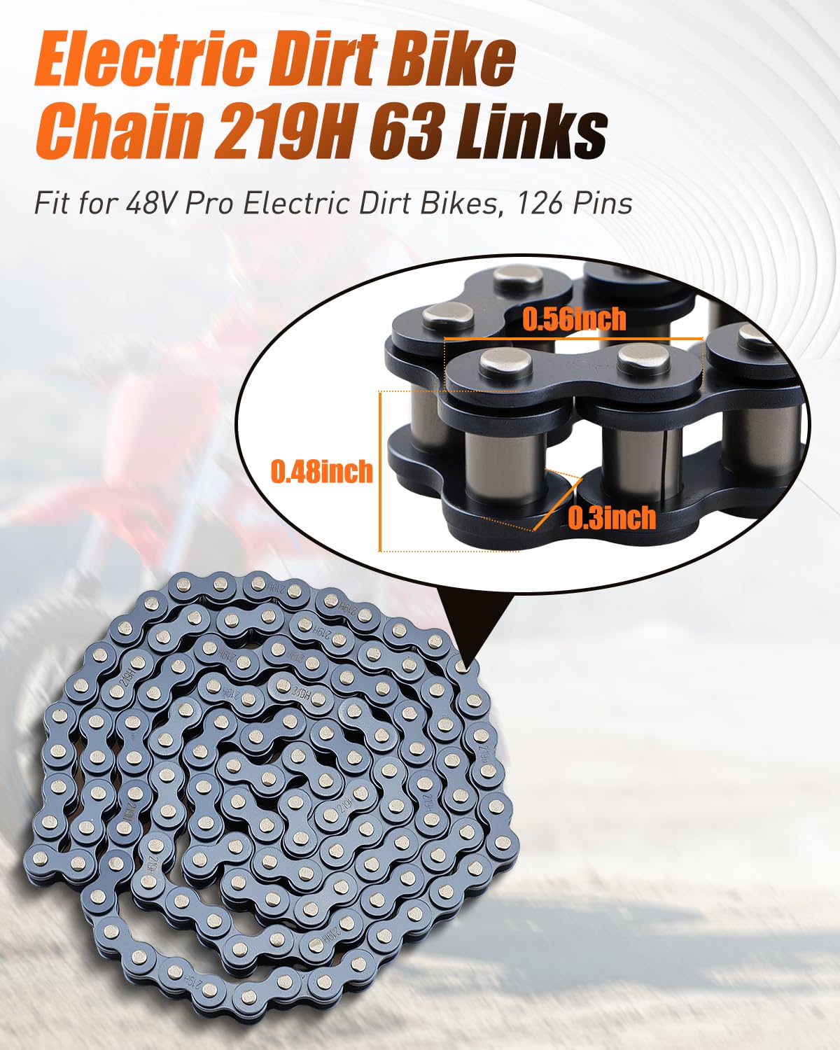 Electric Dirt Bike Chain 219H 63 Links 126 Pins Fit for 48V Pro Electric Dirt Bikes