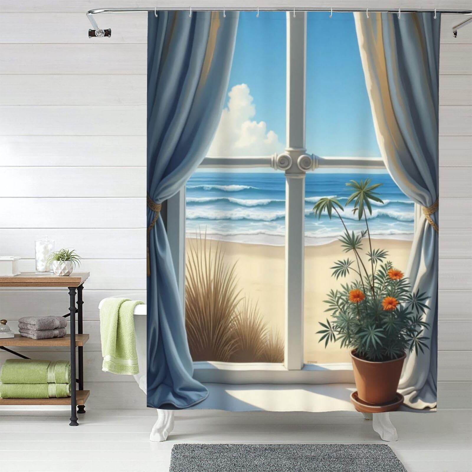 Rideau de douche en tissu épais haut de gamme décor plage 152x183 cm