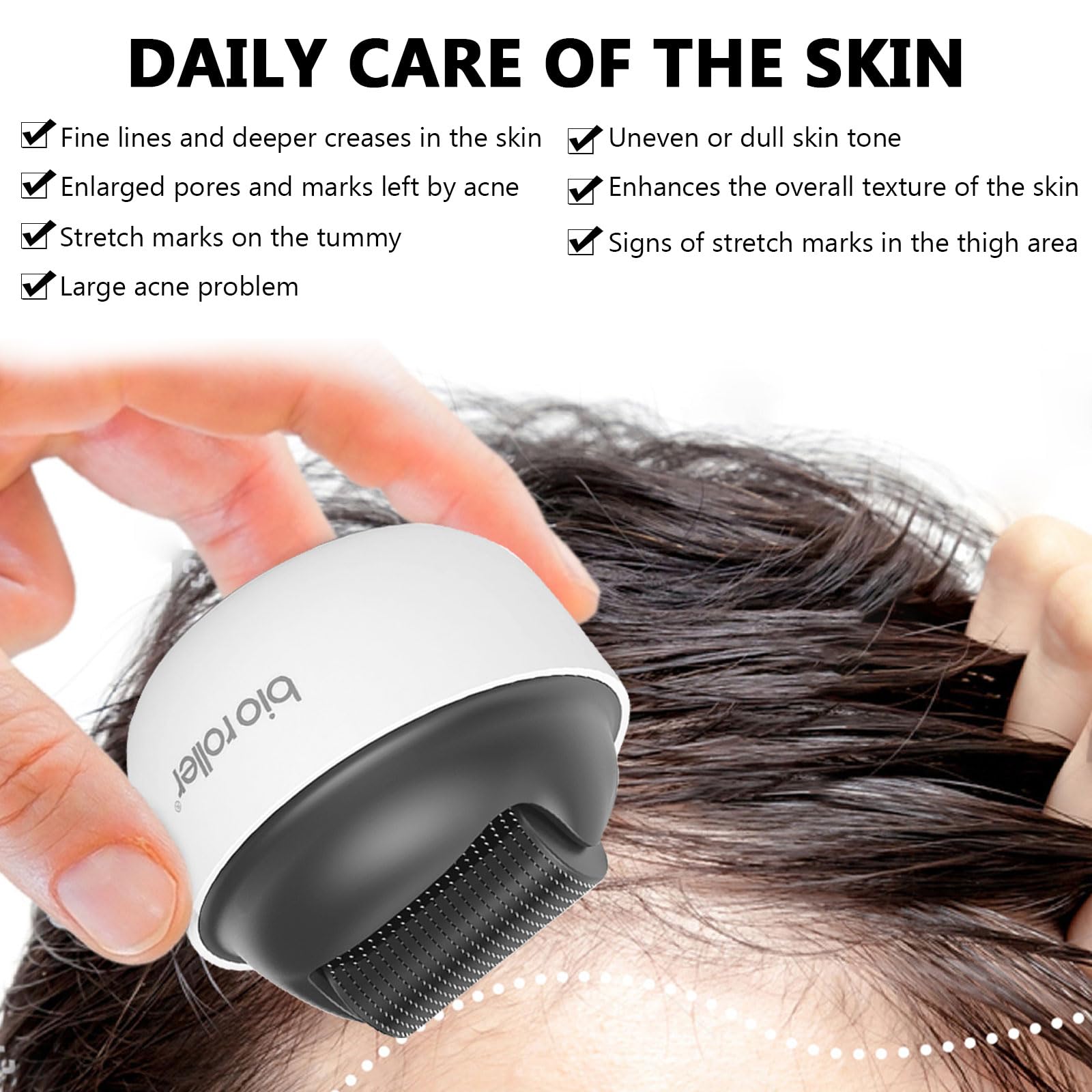 Derma Roller, Dermaroller Cheveux 0.5 mm, Dermaroller Barbe avec 1200 Aiguilles Micro-Aiguilles, Roller Cheveux Repousse, Pousse Barbe, Microneedling Visage, Beard Roller, Massage Cheveux