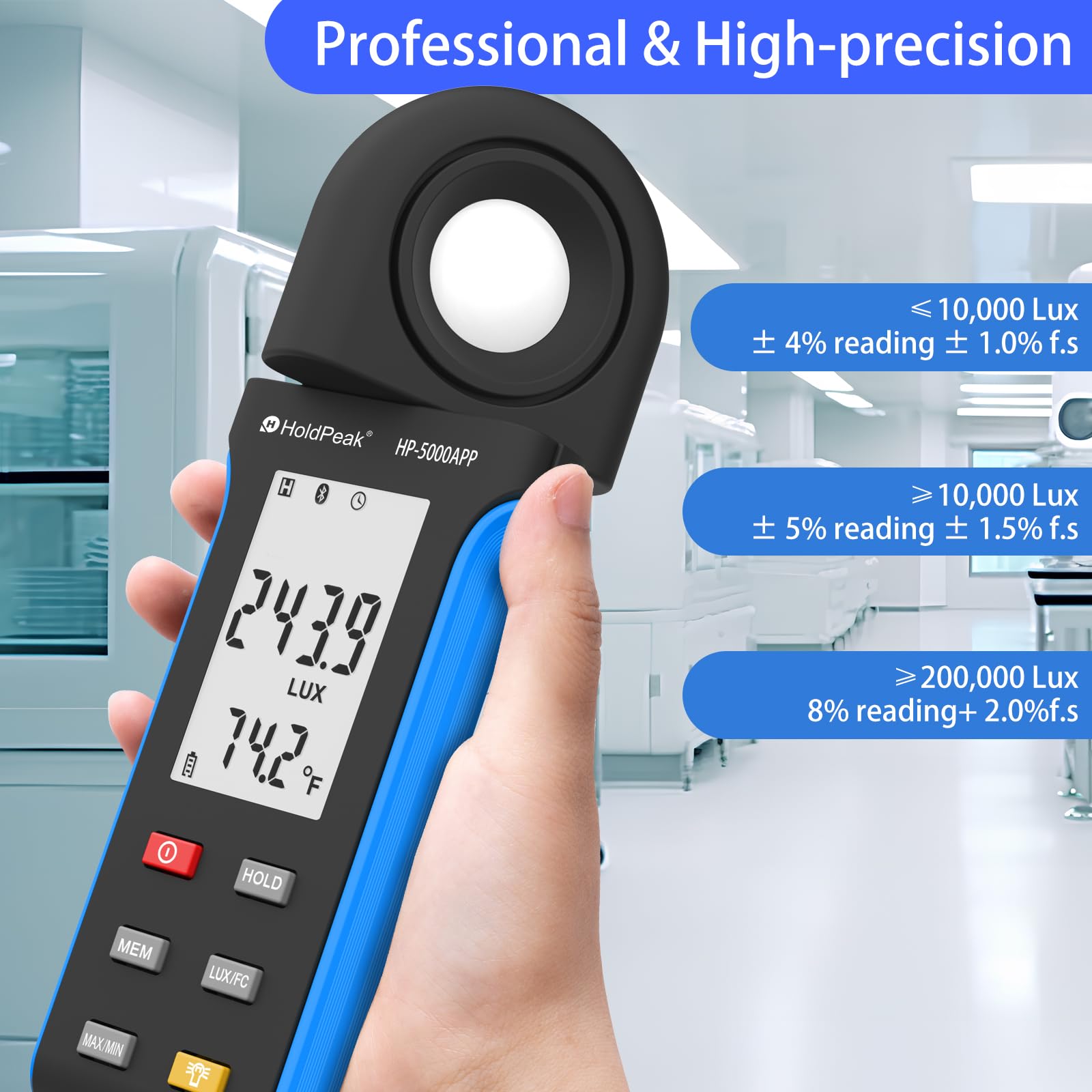 Luxmetro ad Alte Prestazioni con App e, Versatile, preciso e Ricco di funzionalità for la misurazione e l'analisi a Luce Professionale(HP-5000APP)
