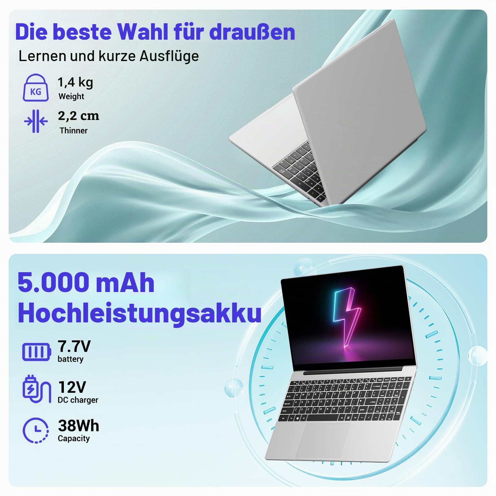 PC Portable 15,6 Zoll,16GB DDR4 512GB SSD TF 1TB, Laptop Win 11,N95 (bis zu 3,4 GHz),1920x1080 FHD, WiFi 5, USB 3.0, Gamer Computer Notebook,Klavier komplette Rückbeleuchtung