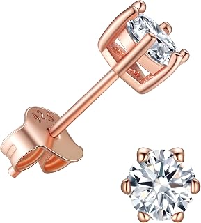 925 Stelring Silver/Rose Gold Plated Simulated Diamond Black Cubic Zirconia Stud Earrings for Women Men 5mm 7mm 9mm