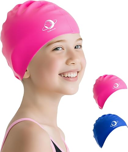Xcdhemde® Gorro de Natación Infantil de Silicona - Gorros para Piscina Niños y Niñas - Cómodo, Suave, Ajustable y Duradero...