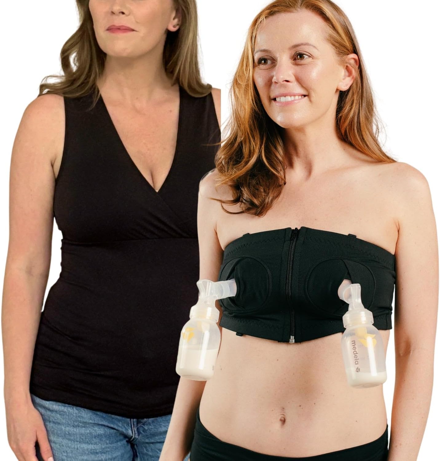 Hands-Free Pumping Bra - Comfortable, Adjustable, Customizable - Converts Nursing Bra or Maternity Bra to Breast Pump Bra, Black - Includes 1" Zip in Front Extender + Bonus Tank Top, XS-L