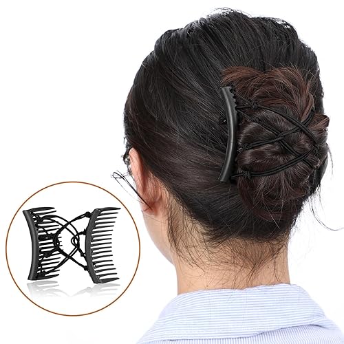 Miniatura 5 de 4 pinzas elásticas ajustables para el cabello, sin pliegues, para mujer, rizado, grueso, ondulado, color negro sólido, 4 piezas