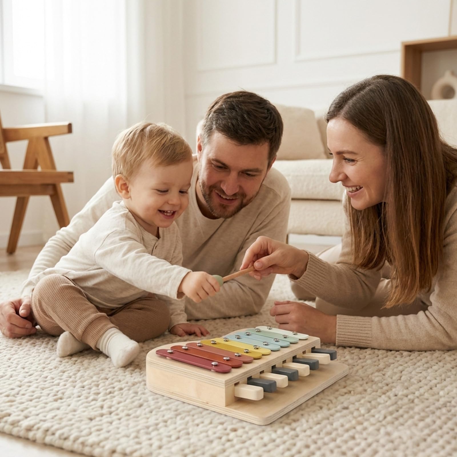 let's make Kinder Xylophon und Klavier in Einem, Glockenspiel Holzspielzeug, Baby Musikinstrumente ab 1 Jahr, Pädagogische Spielzeug mit 8 Tönen, Musikinstrumente für Kinder ab 1 Jahr