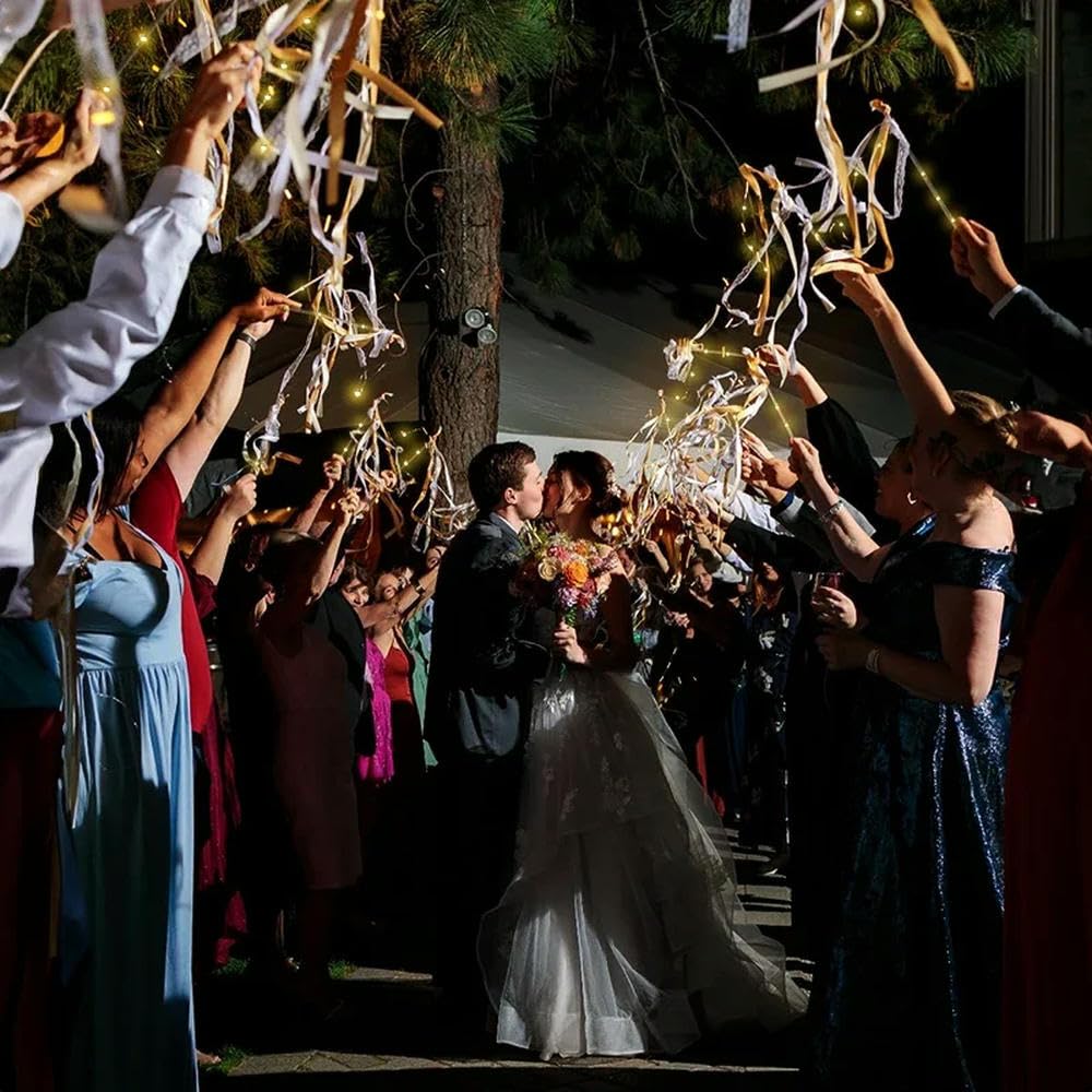 Varitas con Cintas para Boda, serpentinas con Campana, Varita de Hada de Seda con luz LED, Brillan en la Oscuridad, Recuerdos para animar Fiestas de cumpleaños y Bodas