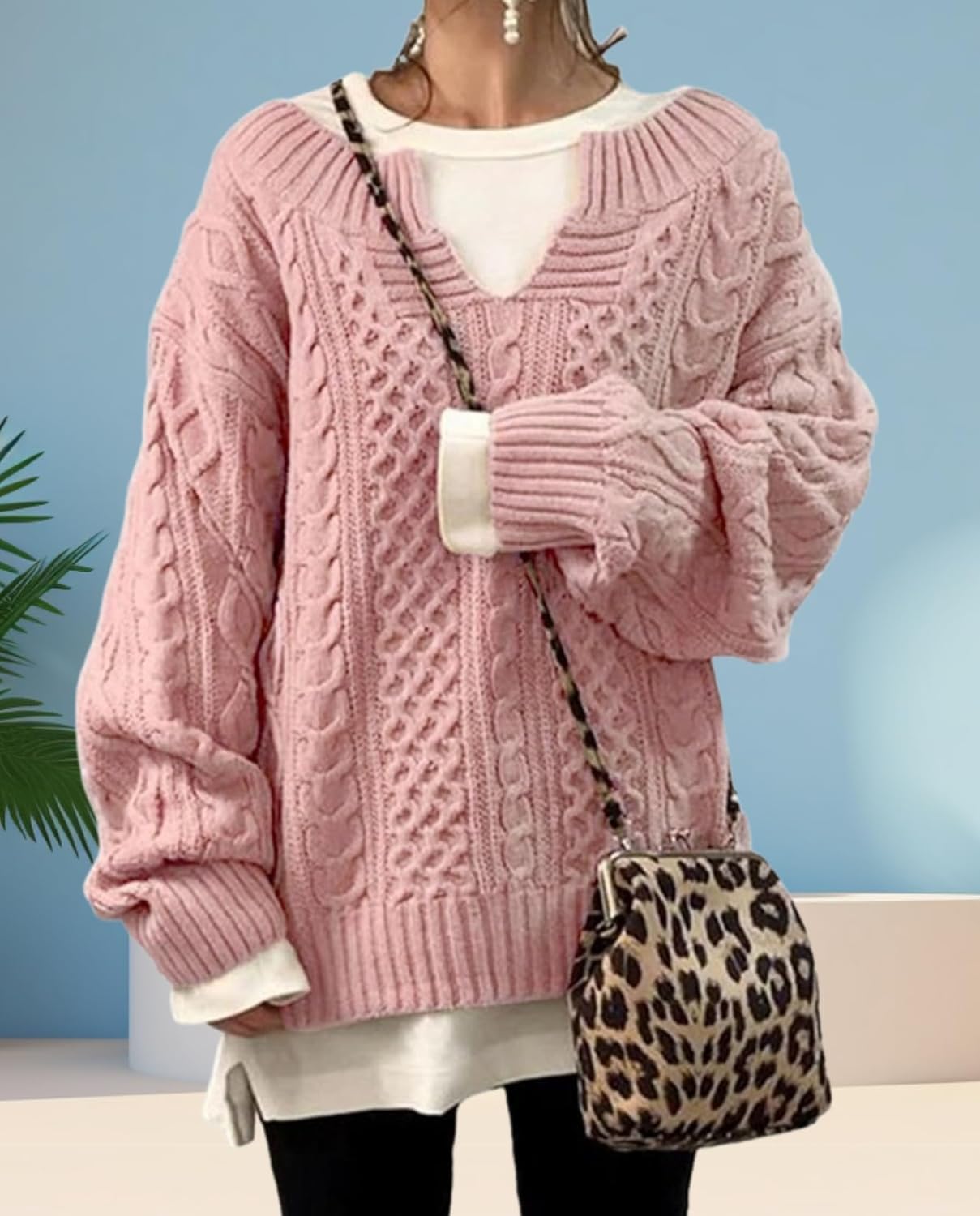 LIZALIG Women's Cable Knit Sweater Casual Oversized Chunky Knitted Fall Sweaters for Women 2025 Pullover - Image 3