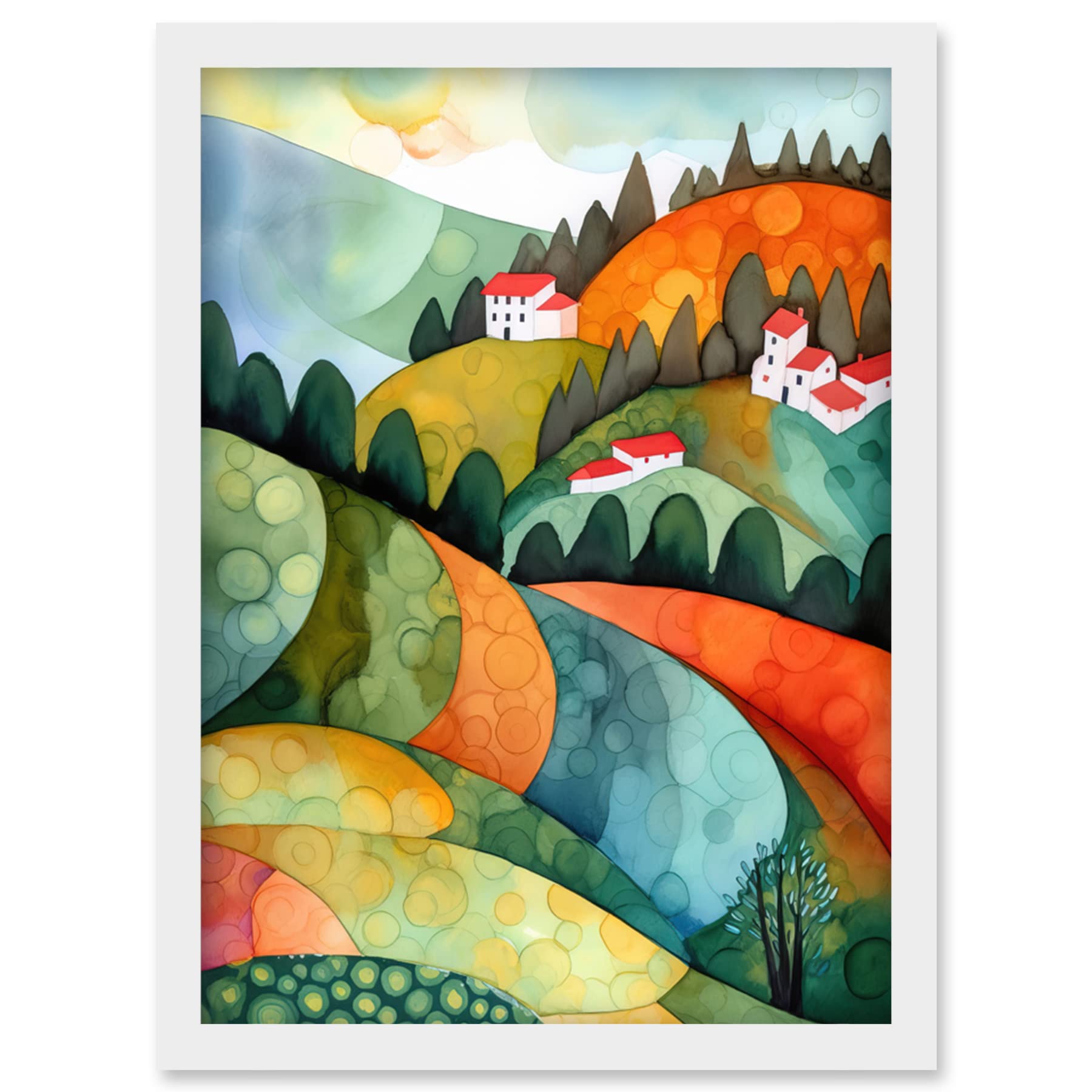Artery8 Countryside Of Florence Italy Folk Art Artwork Framed Wall Art Print A4