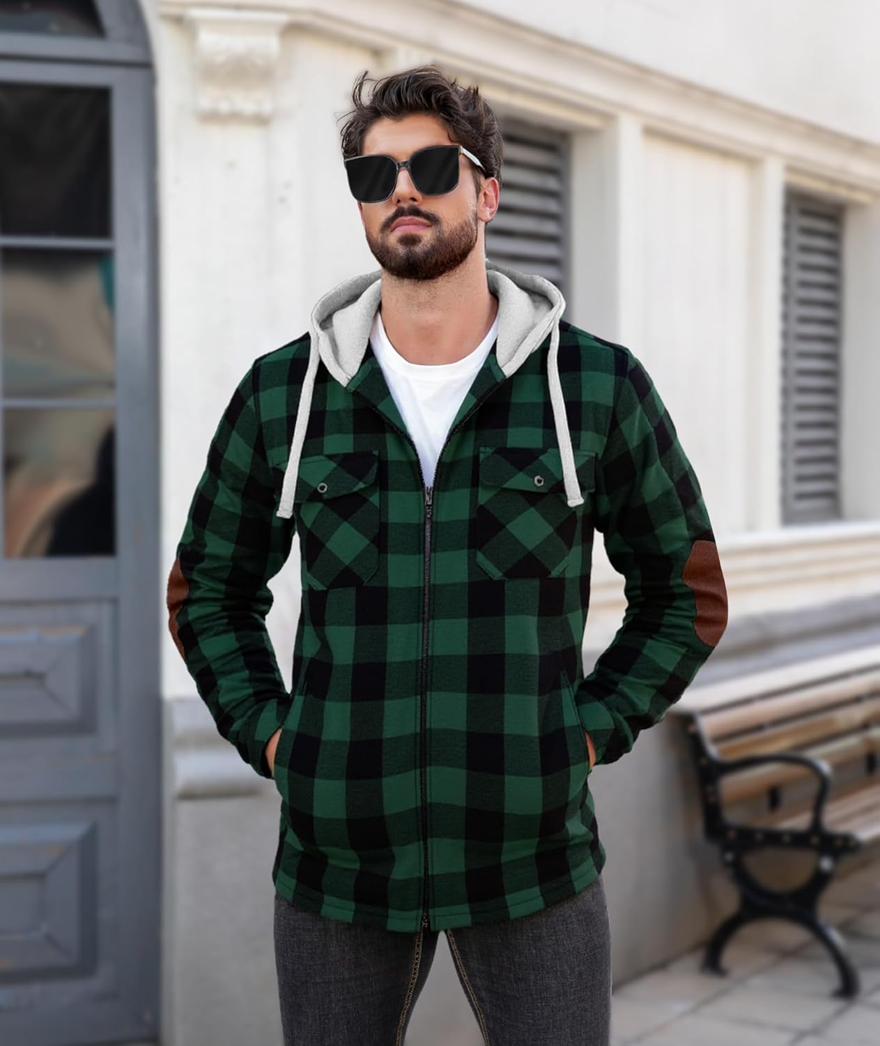 JACKETOWN Mens Flannel Hoodies Plaid Hoodies Winter Zip Up Fleece Jacket Sherpa Fleece Lined Warm Flannel Jacket Coat - Image 3