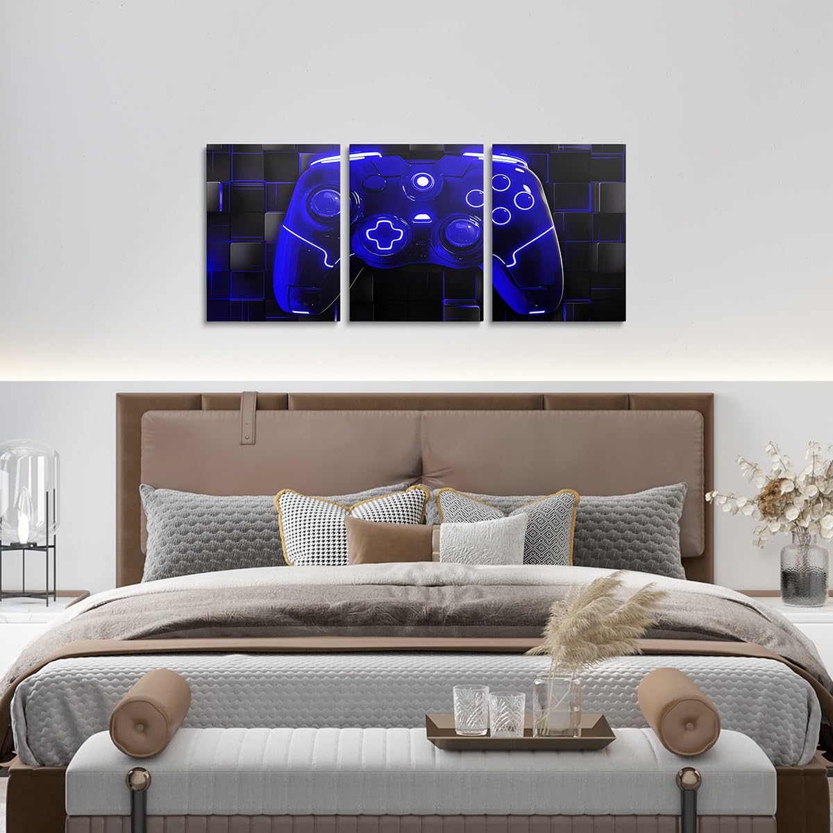 Manfei Stampa artistica da parete su tela con videogiochi blu reale, decorazione da parete per la casa, per soggiorno, camera da letto, poster da parete per bambini, ragazzi e ragazze, 30,5 x 40,6 cm