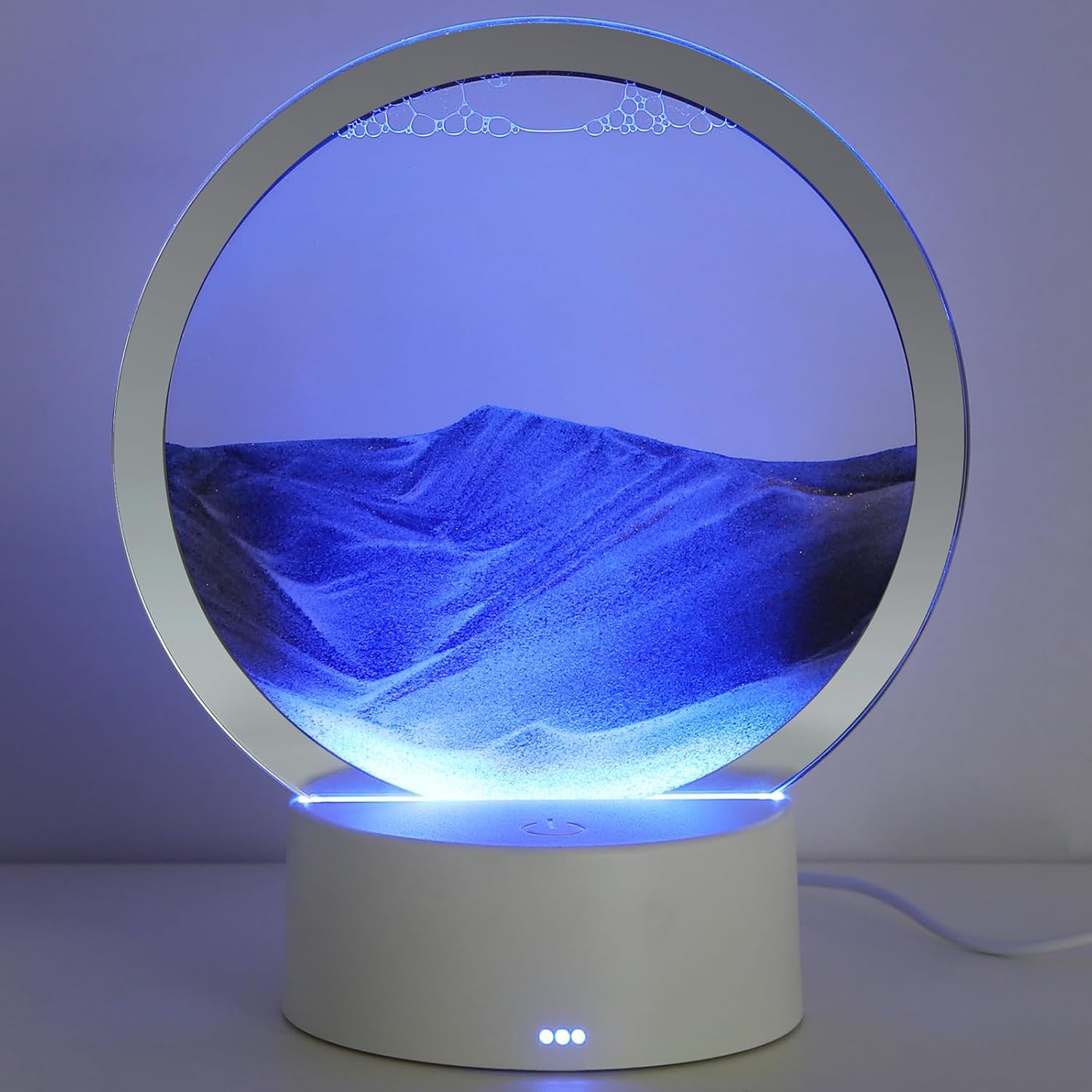 KPNUWN Moving Sand Art Liquid Motion, 3D Deep Sea Sandscape Color Quicksand Decor, Round Glass Moving Sand Art Picture Relaxing Desktop Home Office Work Decor (Black, 6 inch)