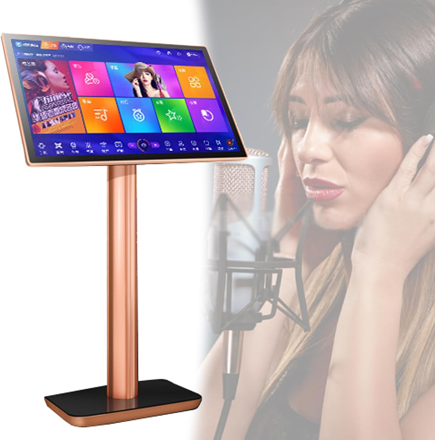 Karaoke Player 3 in 1 Machine with 1/2/3/4/8TB Hard Drive Preload 22-Inch Touch Screen, 27 Languages Switching, Karaoke Equipment for Family Bar Home Party (Black 8TB)