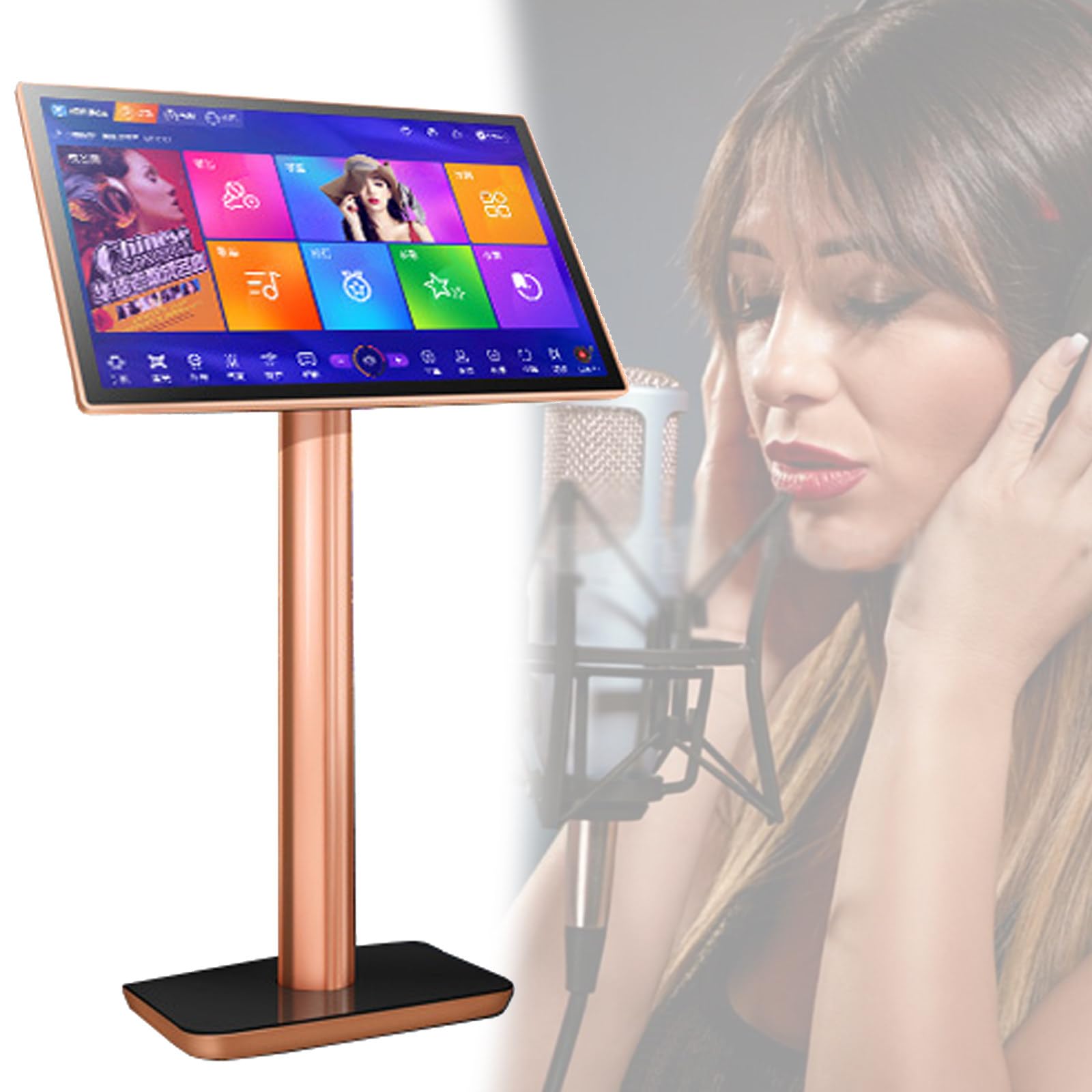 Lettore Karaoke 3 in 1 con Disco Rigido precaricato da 1/2/3/4/8 TB, Touch Screen da 22 Pollici, Cambio di 27 Lingue, Attrezzature per Karaoke per Feste in casa, Bar in Famiglia,Black-4TB