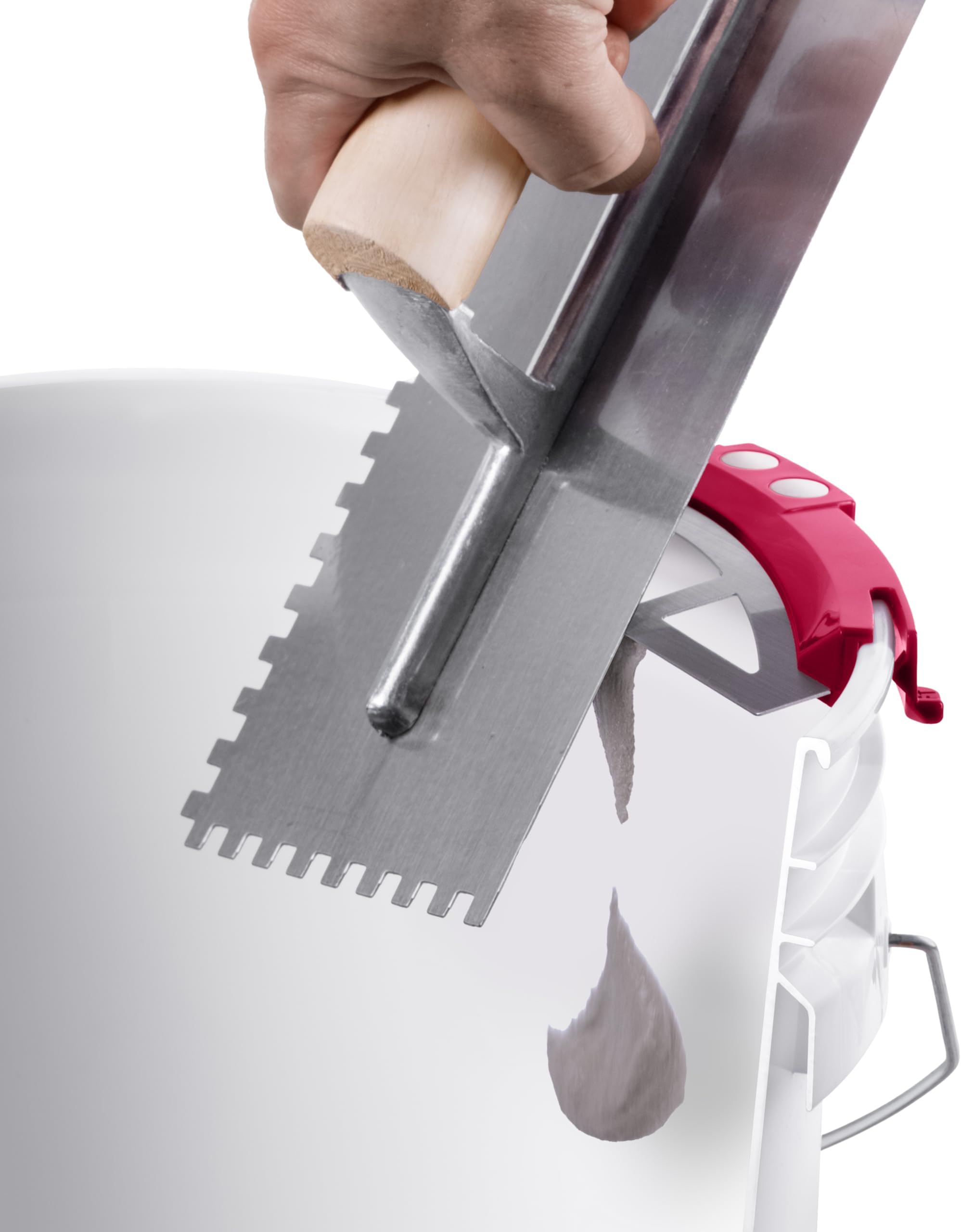 Bucky Scrape – Universal 5-Gallon Bucket Trowel Scraper for Tile Work, Stainless Steel Edge Preserves Wet Mix And Reduces Waste, Magnetic Holder Secures Tools