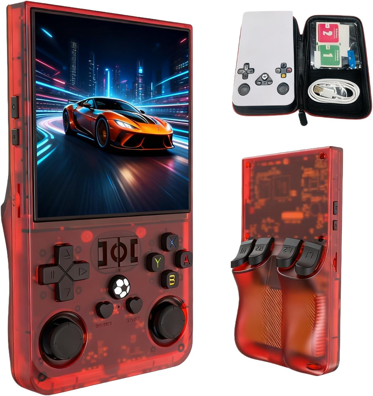 R36MAX Retro Gaming Console, 4-inch HD IPS Screen Handheld Game Console with 4000mAh Battery, Linux System Handheld Emulator Console with 30+ Emulators and Built-in 128G TF Card (Red)