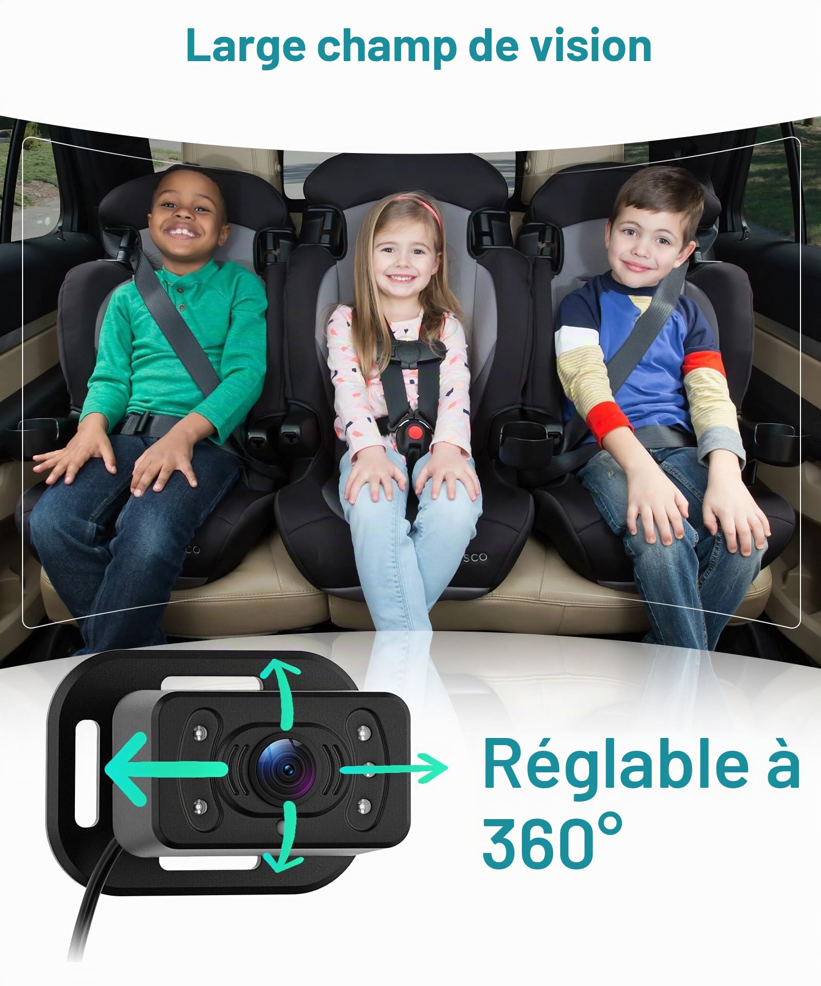 Hodozzy Camera Voiture Bebe 720P, Ecran IPS 6,86 Pouces Miroir Voiture Bébé Siège Arrière pour Surveiller Les Enfants, Les Animaux Domestiques, Vision Nocturne, Faible lumière Bleue