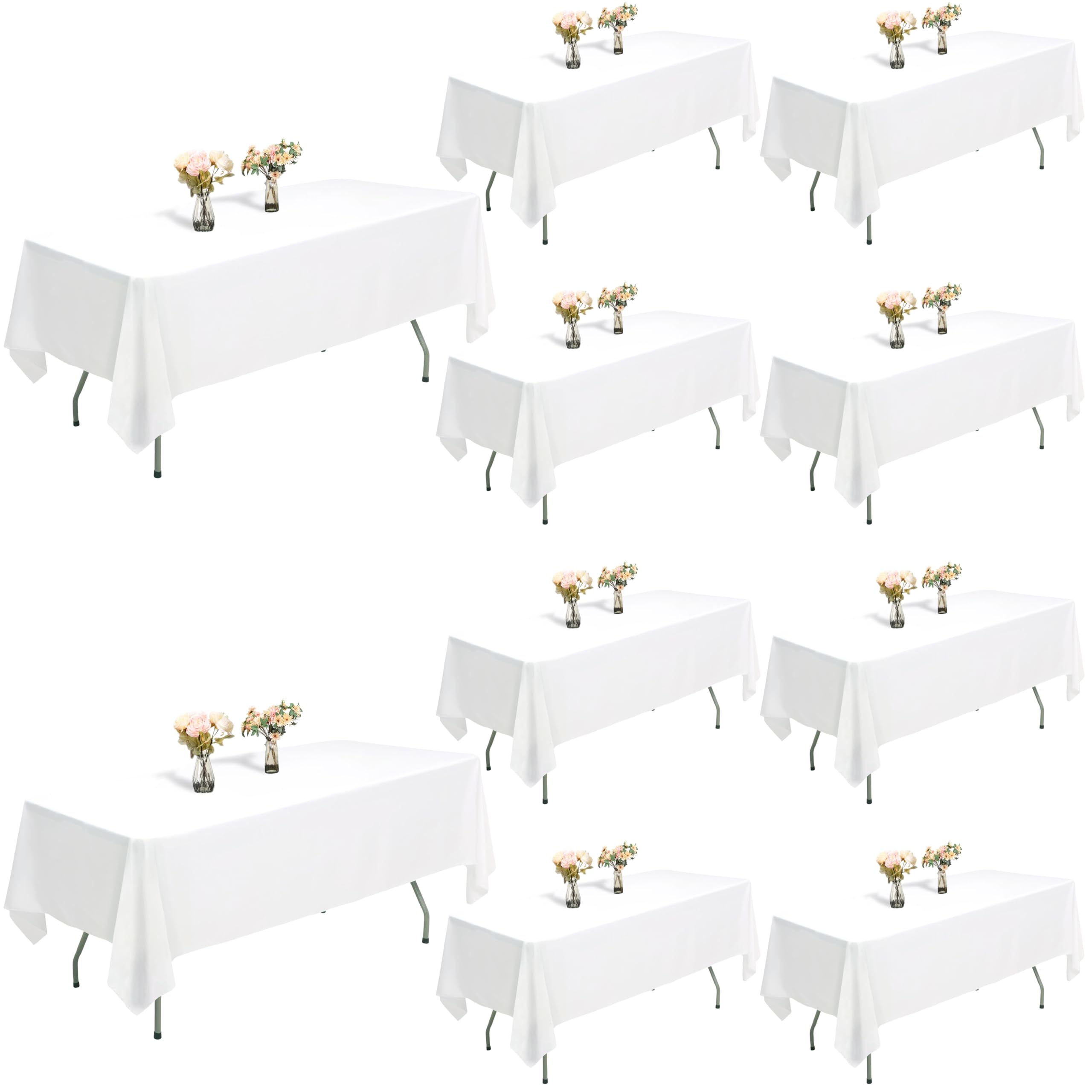 Mantel rectangular, mantel blanco para mesas rectangulares de 8 pies, resistente a las manchas y mantel de poliéster lavable para fiestas, bodas y banquetes (paquete de 10, 60 x 126 pulgadas)