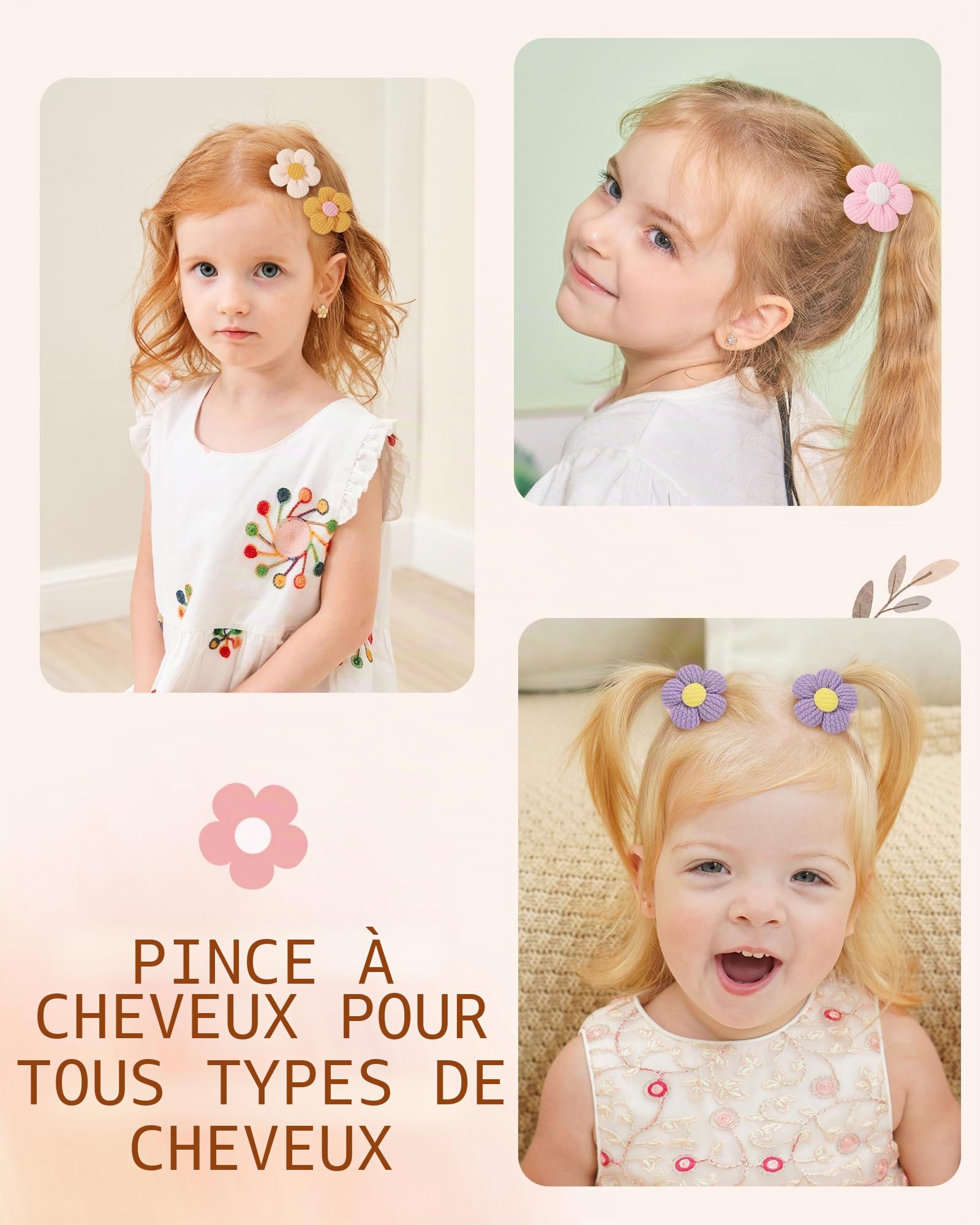 Lot de 12 pinces à cheveux pour bébé - 4,5 cm - Jolies pinces à cheveux antidérapantes et épaisses - Accessoires pour cheveux floraux pour nourrissons et tout-petits - Couleur claire