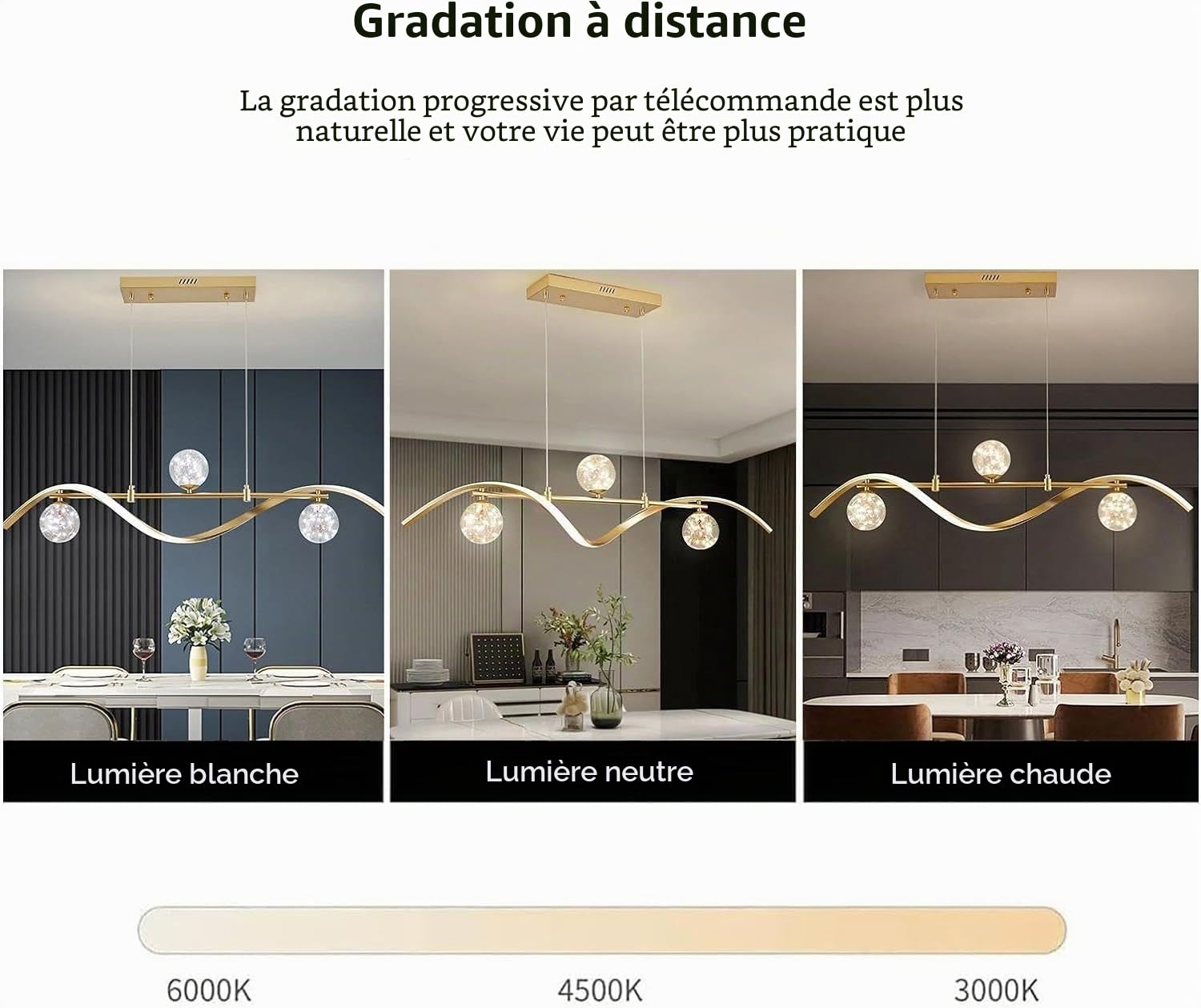 Suspension LED moderne linéaire hauteur réglable salle à manger lustre dimmable style nordique abat-jour en verre lampe suspendue 3000-6000K plafonnier table à manger salon bar café lampe(Gold)