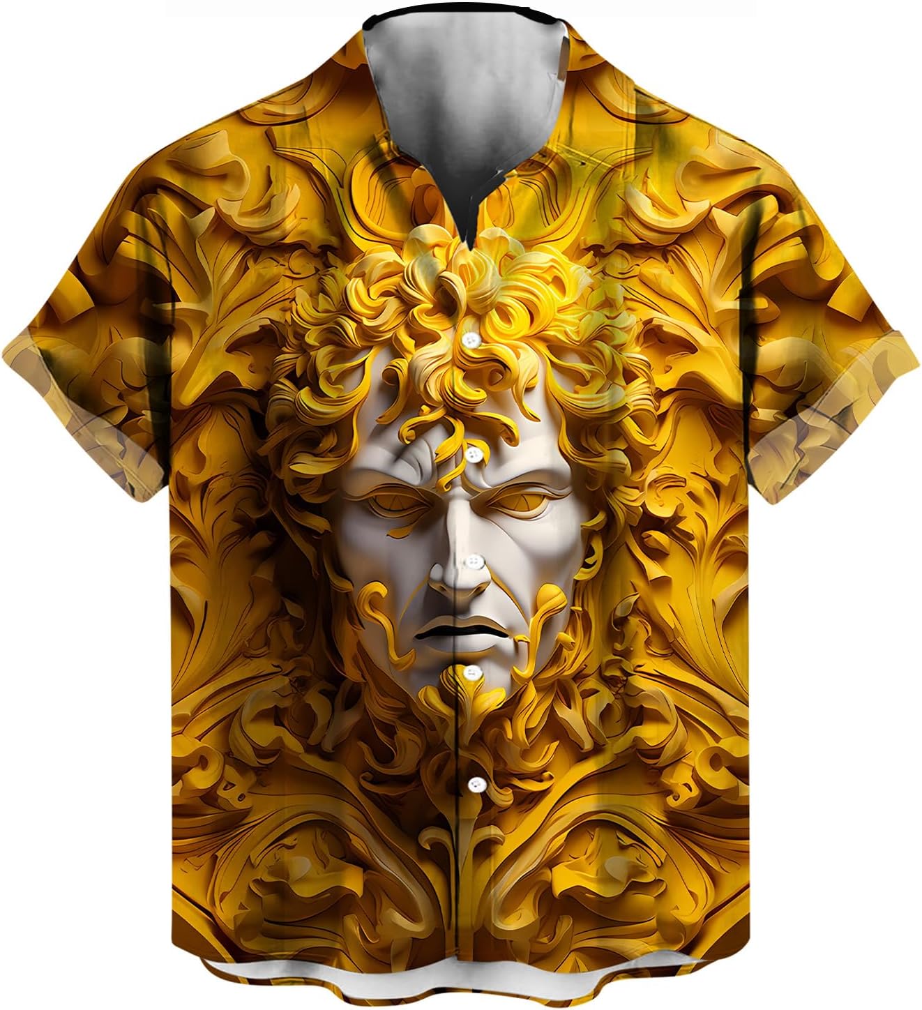 Funny Gold Floral Shirt Fashion Hip Hop Graphic Short Sleeved Button Shirt